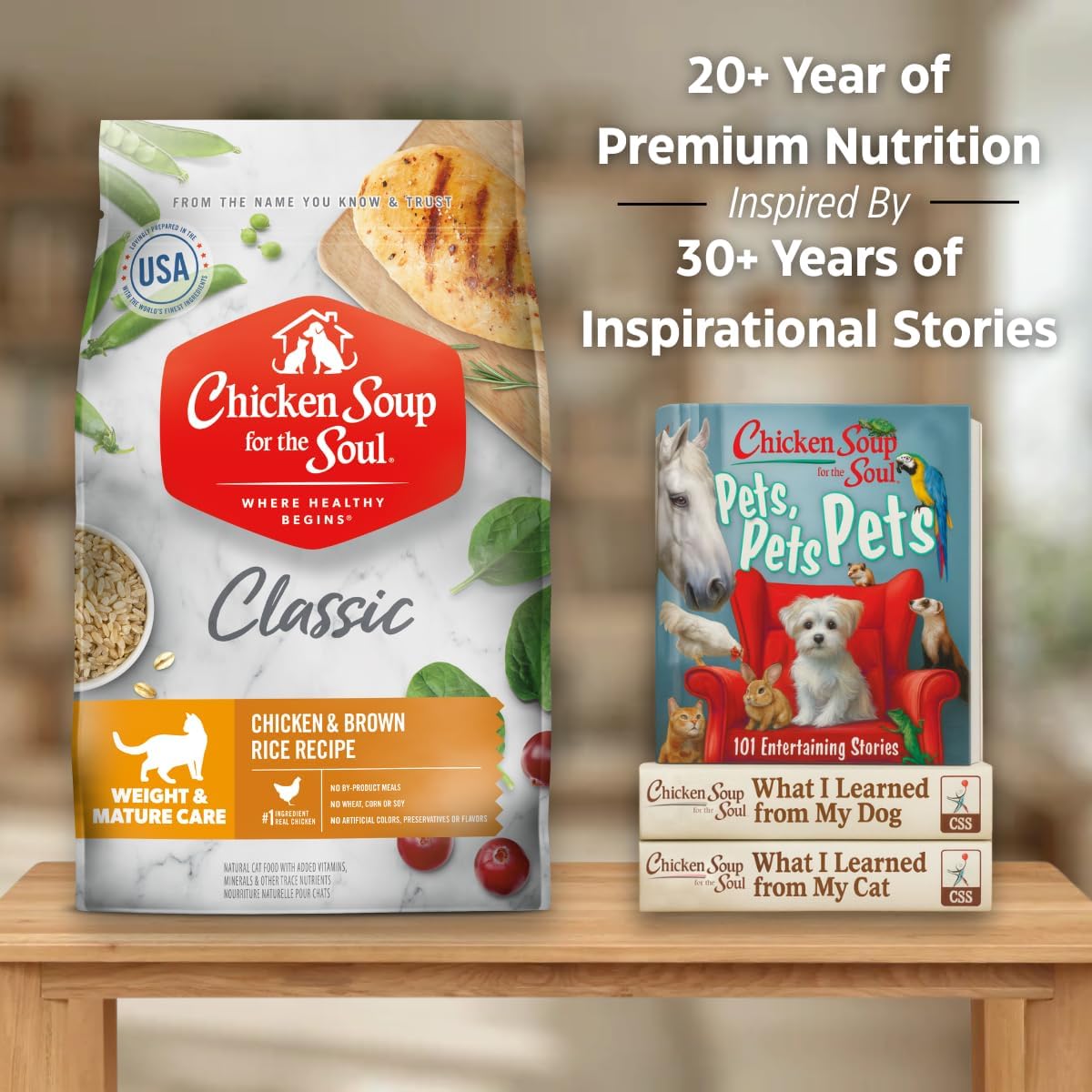 Chicken Soup for The Soul All Natural Premium Weight & Mature/Senior Dry Cat Food, Real Meat First Ingredient, No by-Products, Hi Fiber/Low Fat Support Ideal Weight, Chicken & Brown Rice, 12lb