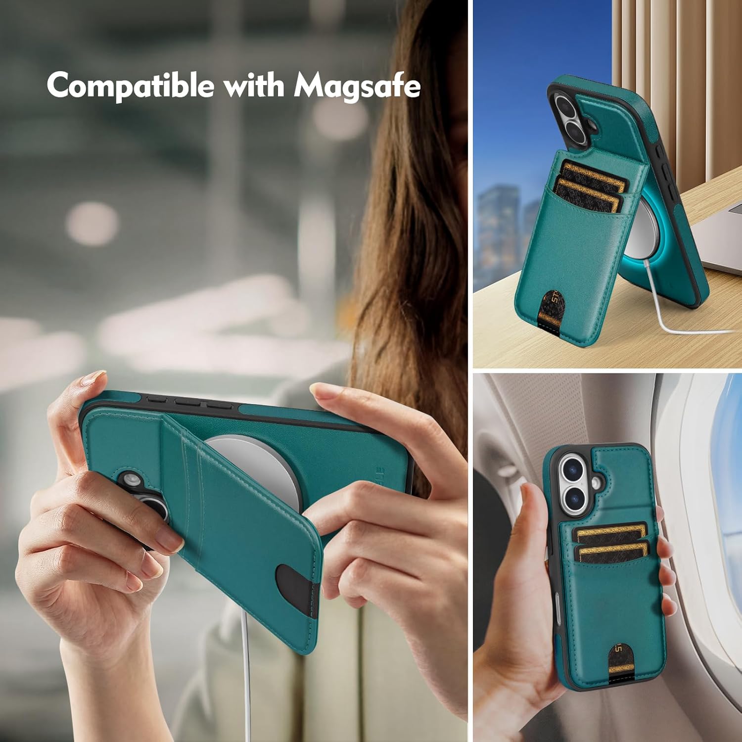 iPhone 17用Magsafe対応 ウォレットケース カードホルダー付き キックスタンド RFIDブロック フリップ フォリオカ