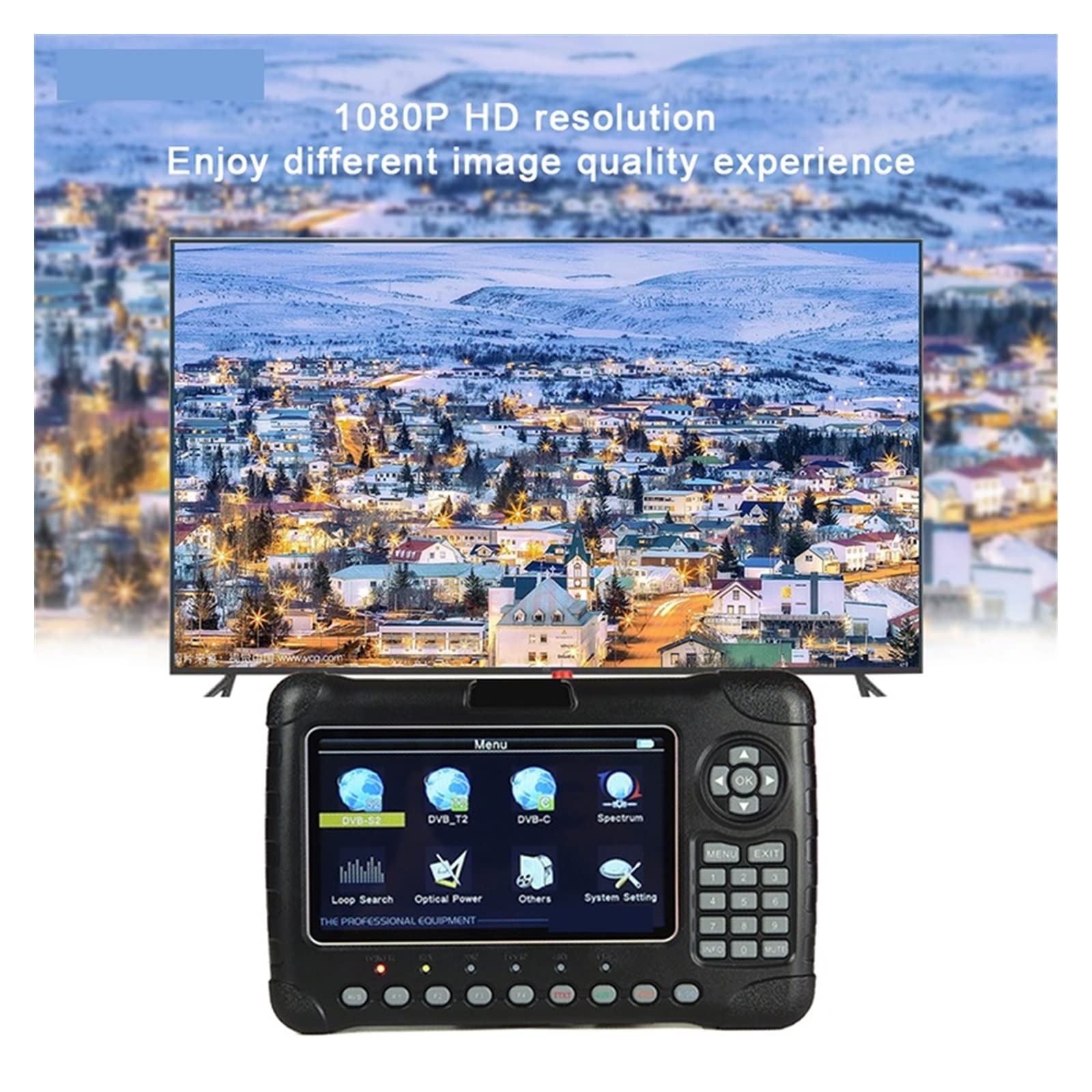 Medidor de Campo TDT, WS-6980 DVB-S2/T2/C Combo SatFinder de señal de satélite Medidor 7 "Pulgadas H.265 MPEG-4 Analizador de Espectro Satélite Sat Finder,para configurar Antena parabólica