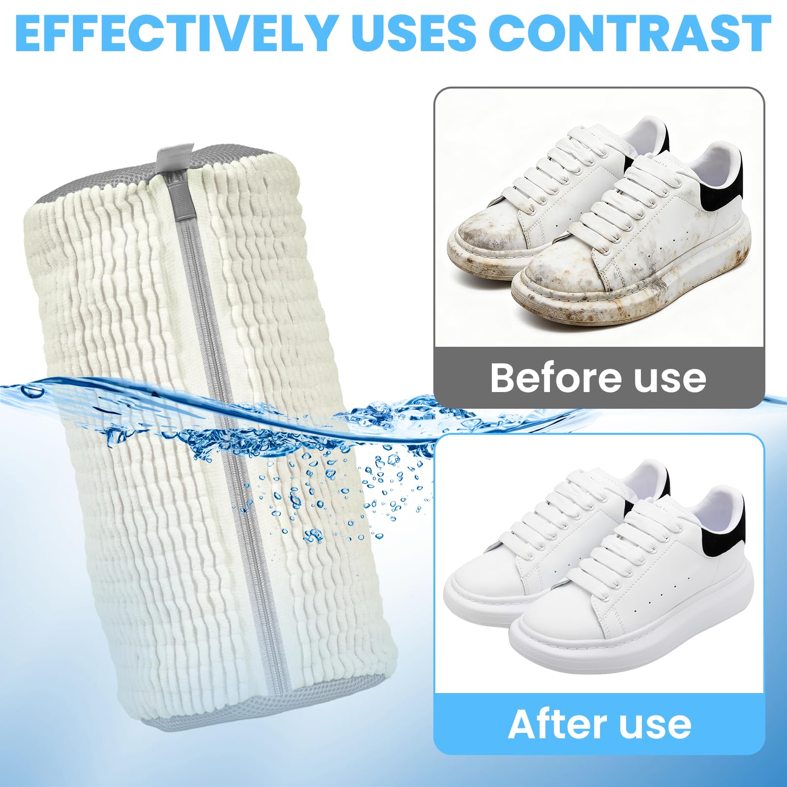 Zorplex 2 Pezzi Sacchetto Scarpe Lavatrice, Borsa da Bucato Riutilizzabile in Tessuto Resistente con Cerniera Nascosta, Scarpe Sportive, Pulizia 360° per Sneakers, Scarpe a Rete (2 Bianco)