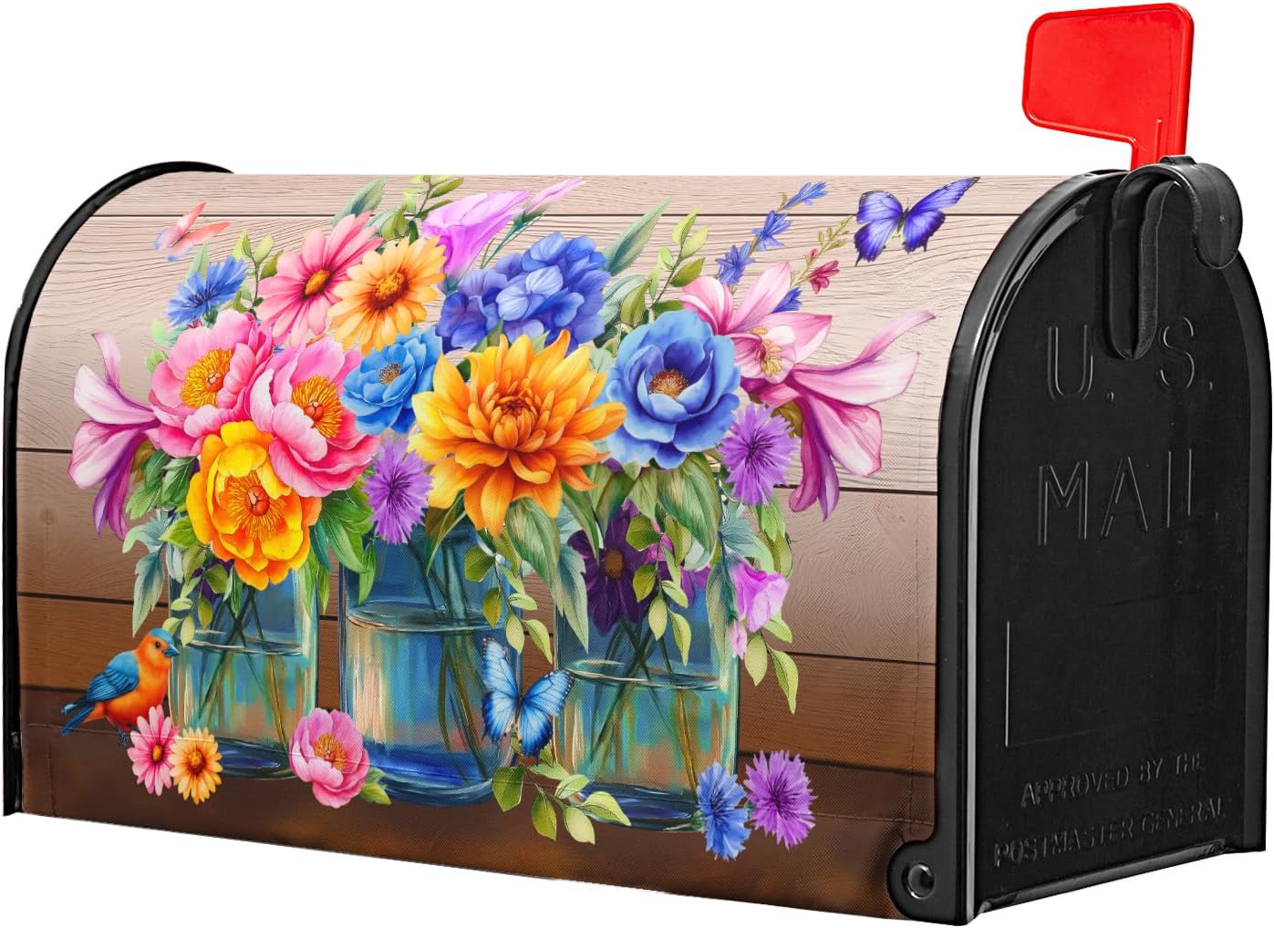 Spring Floral Magnetic Mailbox Covers Spring Summer Butterfly Flowers Mailbox Cover Magnetic Standard Size 21x18in Colorful Flowers Mailbox Wraps Post Letter Box Cover for Home Outdoor Outside