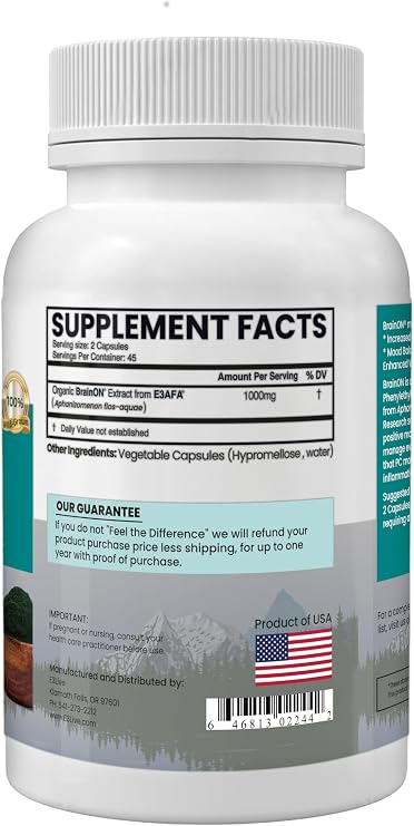 E3LIVE BrainON - Wild-Harvested AFA Extract for Mood Balance & Focus 90 Count