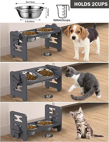 Miniatura 8 de Vantic Cuencos elevados para perros, cuencos elevados ajustables con soporte para perros y gatos de tamaño pequeño, comedero de bambú duradero con 2