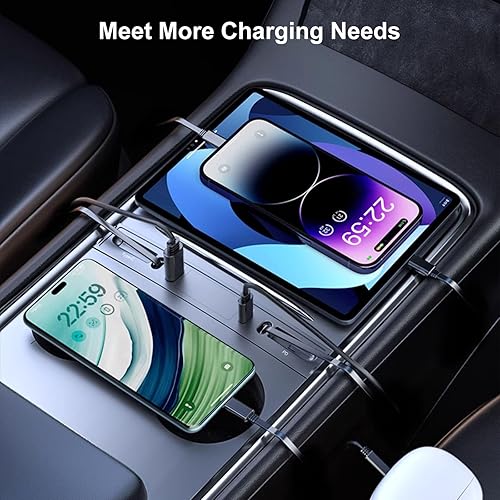 Miniatura 6 de Hub USB retráctil Tesla para consola central modelo Y modelo 3 2021-2023 con carga rápida y cables de carga integrados, accesorios Tesla Model 3 y