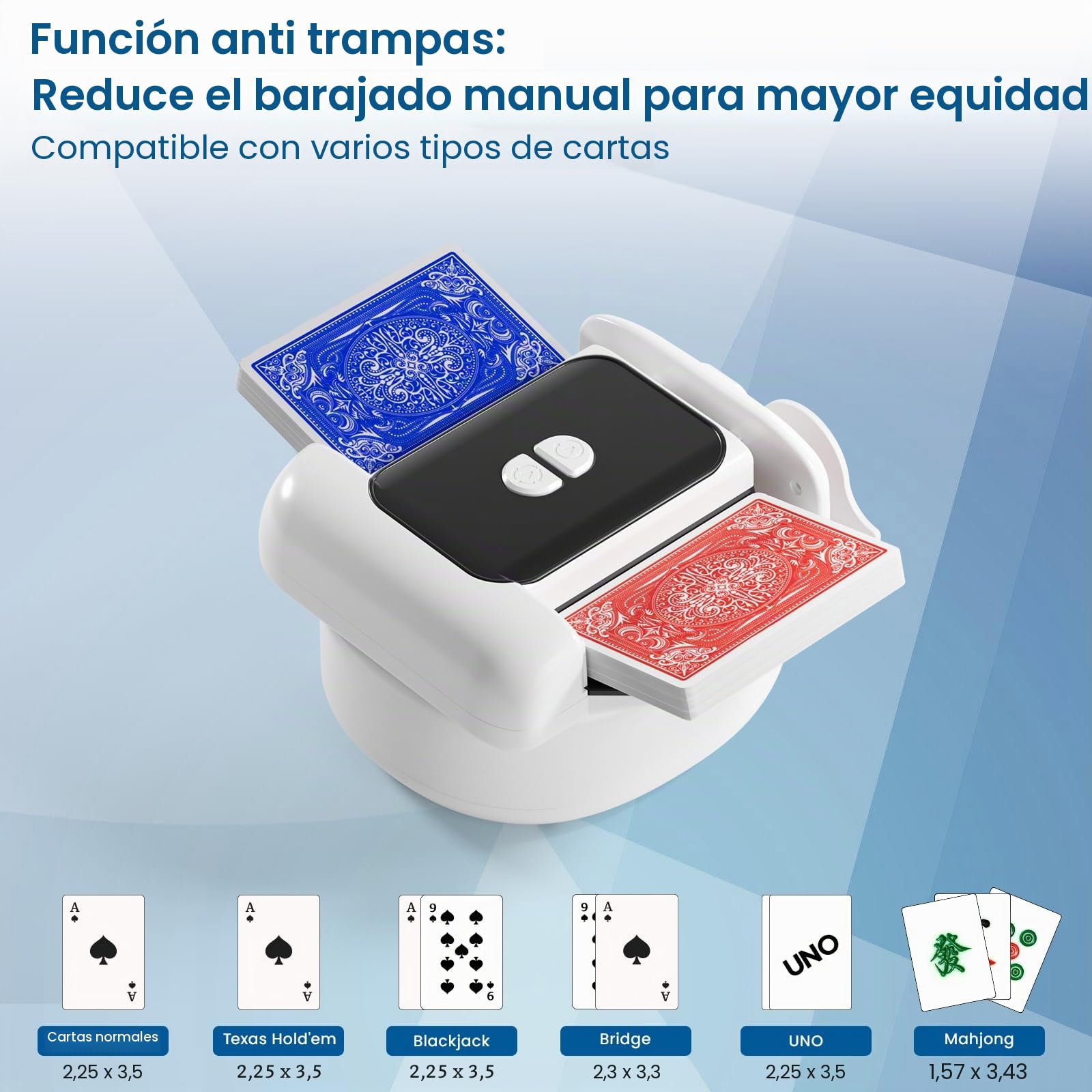 snookids Mezcladora de Tarjetas Eléctrica para 1 – 2 Barajas One– Press Auto & Manual Recargable 2000 mAh Bajo Ruido Póquer UNO Blackjack Skip-BO Phase 10 Texas Hold'em Regalo de Cumpleaños Fiesta