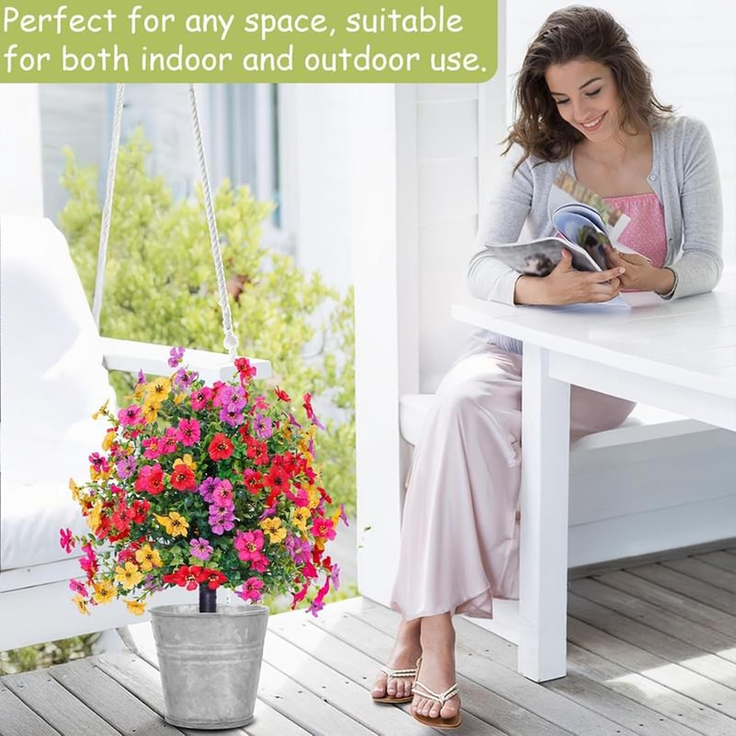 Artificial Flowers for Outdoor Indoor Garden Home Decoration, 2026 N ew Faux Flowers for Outdoor Planters, 22" Outdoor Artificial Flowers - No-Fade OutdoorHanging Flowers Effortless Beauty (2pc)