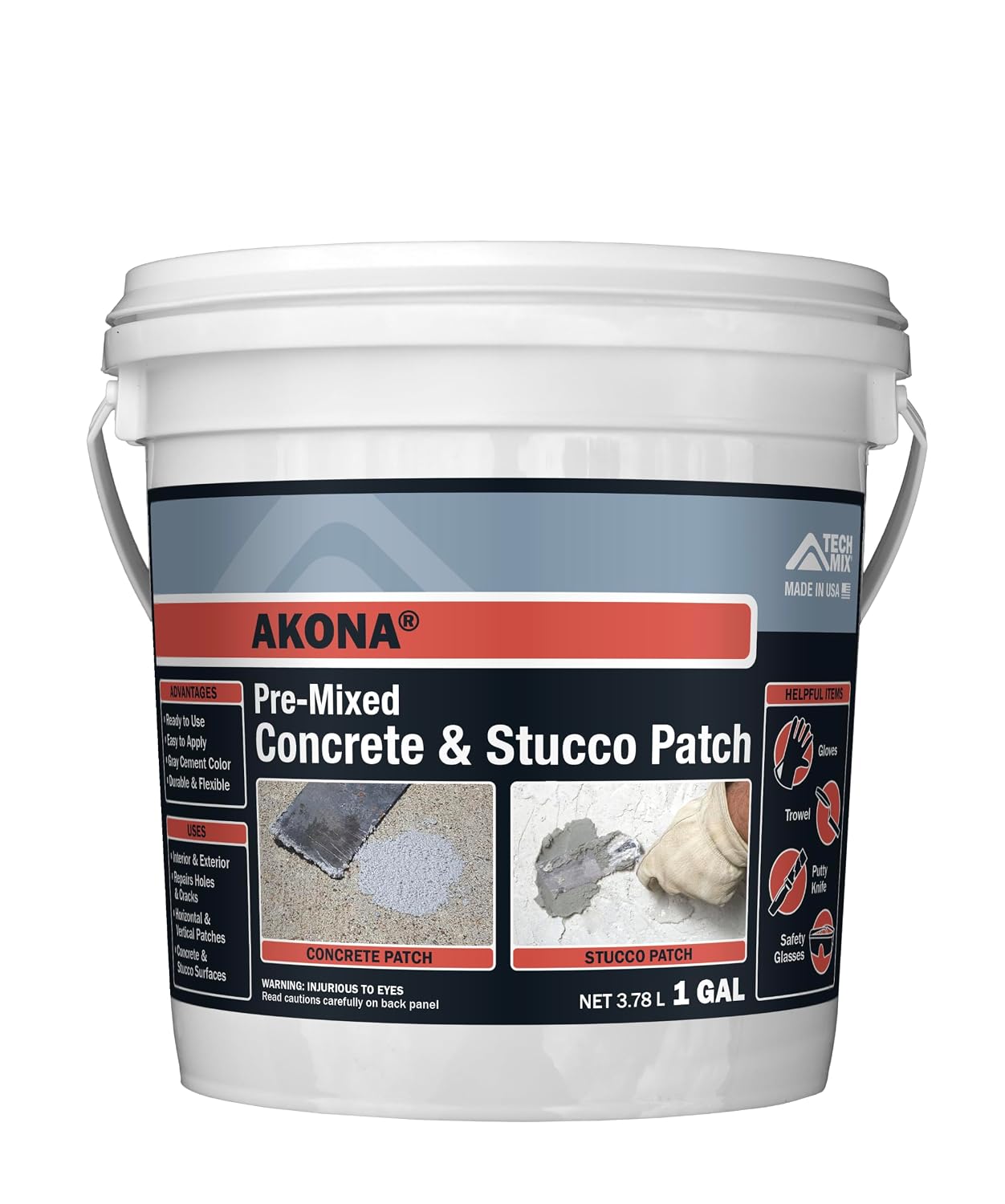 Pre-Mixed Concrete and Stucco Patch, 1 Quart | Stucco Patch, Exterior, Interior, Pre-Mixed, Patching Material Kit, Great for Repairs, Ready to Use, Gray