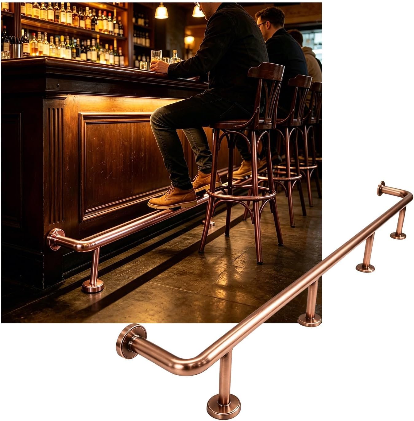 Hgouhk Rose Gold Bar Foot Rail Kit 3.28~16.4Ft Bar Foot Rail Kit，Stainless Steel Brackets For Restaurant Kitchen Library Counter(,2.5M/8.20Ft)