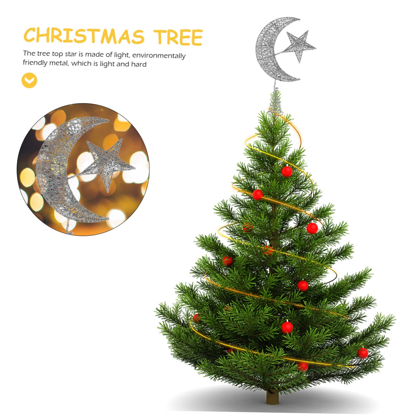 OUNONA 2stücke Weihnachtliche Baumspitze Aus Stern Und Mond Design Dekorative Christbaumspitze Für Festliche Innendekoration Für Weihnachten Und Winterfeiern