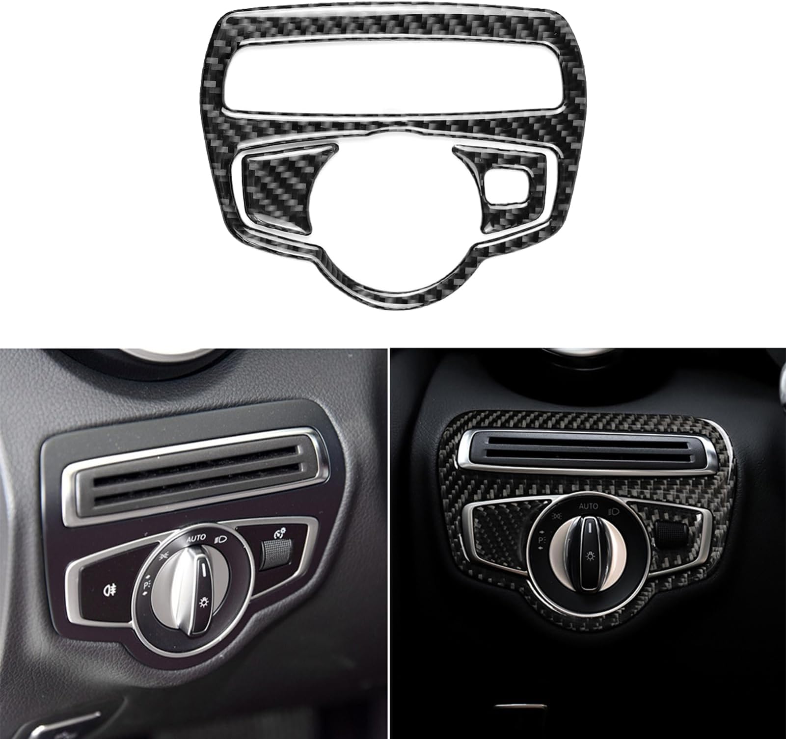 Real Carbon Fiber Car Dash Headlight Switch Button Sticker Cover Trim Compatible with Mercedes-Benz W205 C300 C400 C450 C43 C63 AMG 2015-2023 / GLC 300 43 63 AMG 2016-2022 Interior Decal Accessories