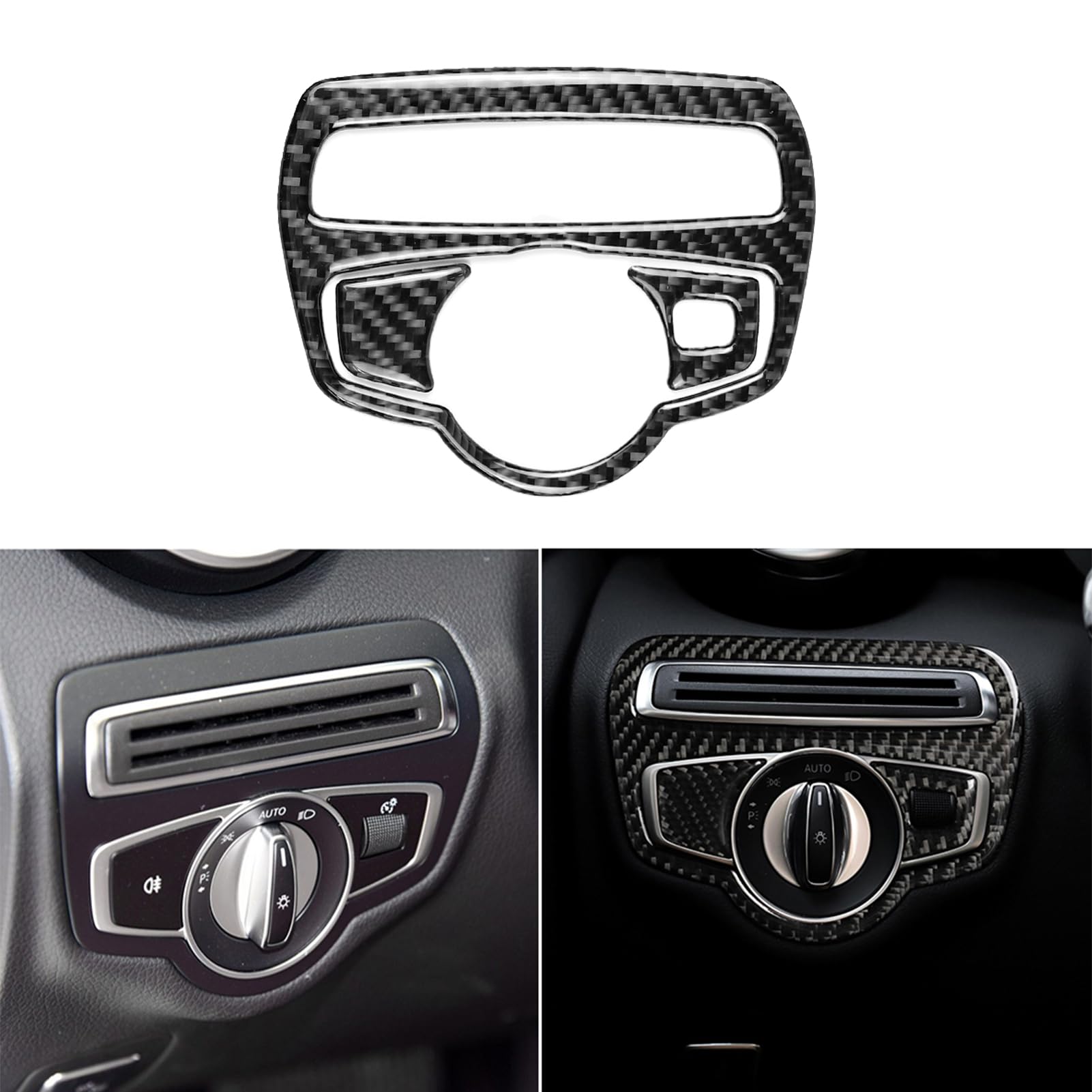 Real Carbon Fiber Car Dash Headlight Switch Button Sticker Cover Trim Compatible with Mercedes-Benz W205 C300 C400 C450 C43 C63 AMG 2015-2023 / GLC 300 43 63 AMG 2016-2022 Interior Decal Accessories