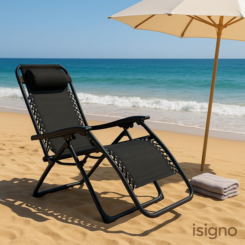isigno Silla Reclinable Plegable Tumbona de Exterior para Jardín Camping Playa o Balcón Estructura Metálica Robusta Tela Transpirable
