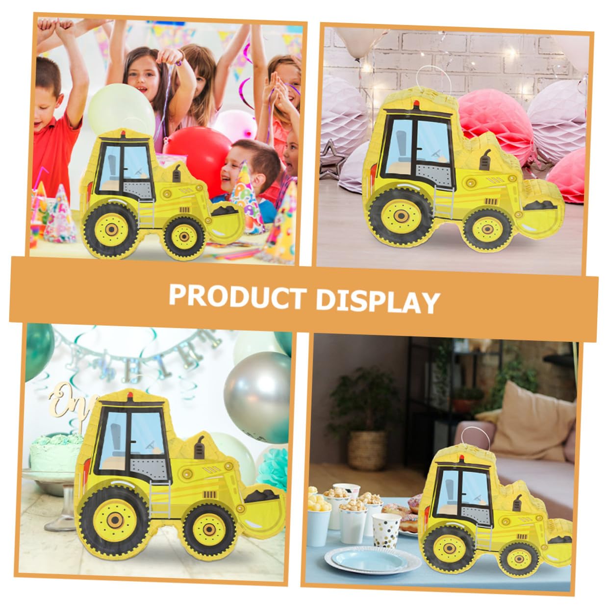 Piñata de Excavadora Amarilla de Papel Brillante para Fiesta Infantil, 2 Piezas Bate para Cumpleaños y Juegos Temáticos de Construcción