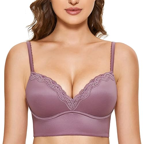 DOBREVA Women's Push Up Bra Wireless Padded No Underwire Bralettes Lace Plunge Bras