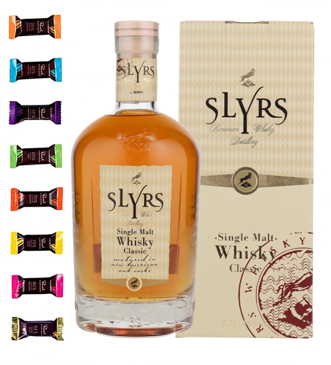 Slyrs Classic Single Malt Whisky mit 8 Edelschokoladen 8 Sorten Genießerset Männergeschenke Geschenkset Geschenkidee Whisky mit Schokolade genießen