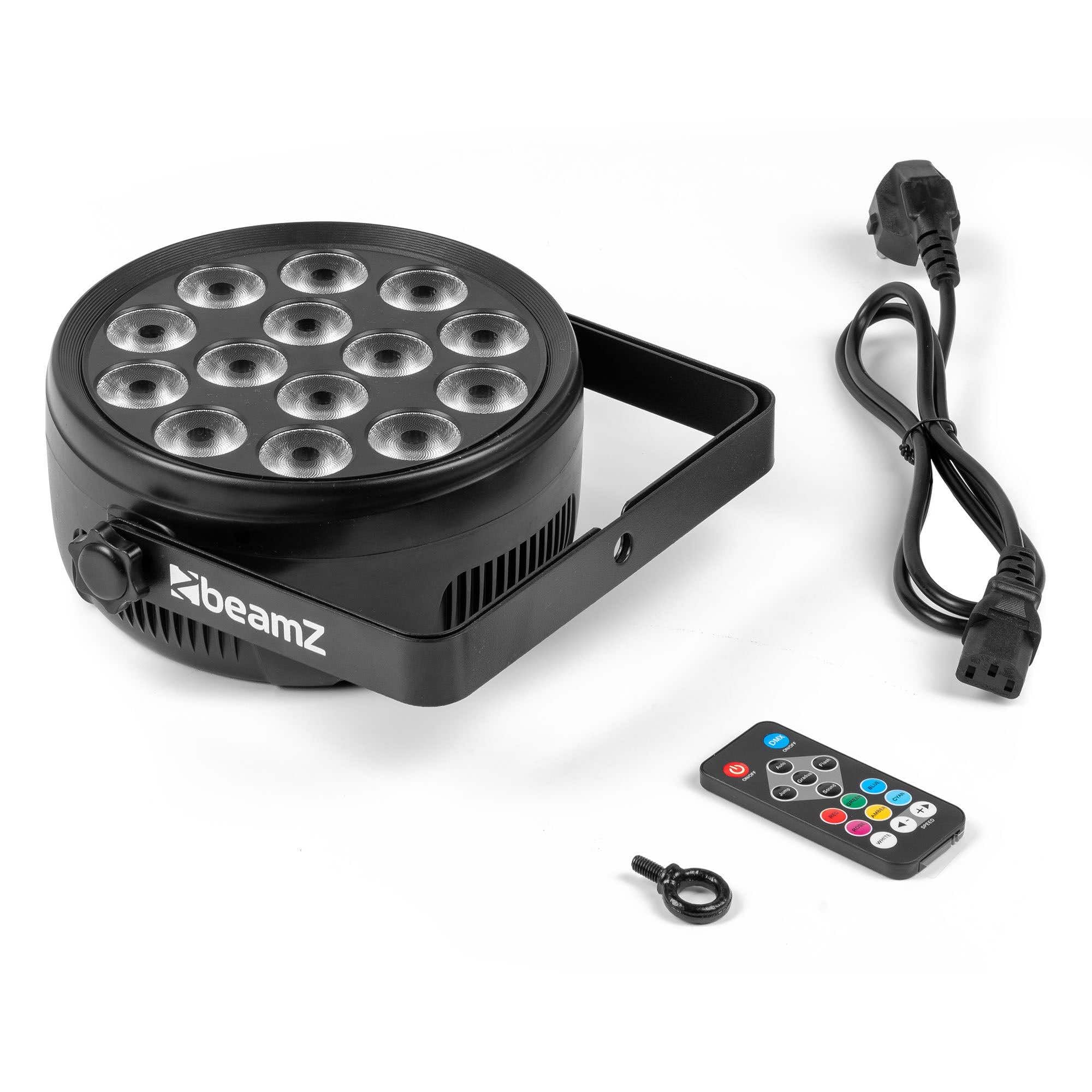 BeamZ BCC145 - Foco PAR LED 14x4W RGBW con estrobo DMX y mando a distancia, iluminación profesional para eventos, DJ, fiestas, boleras, clubs, ferias, salas de escape y escenarios