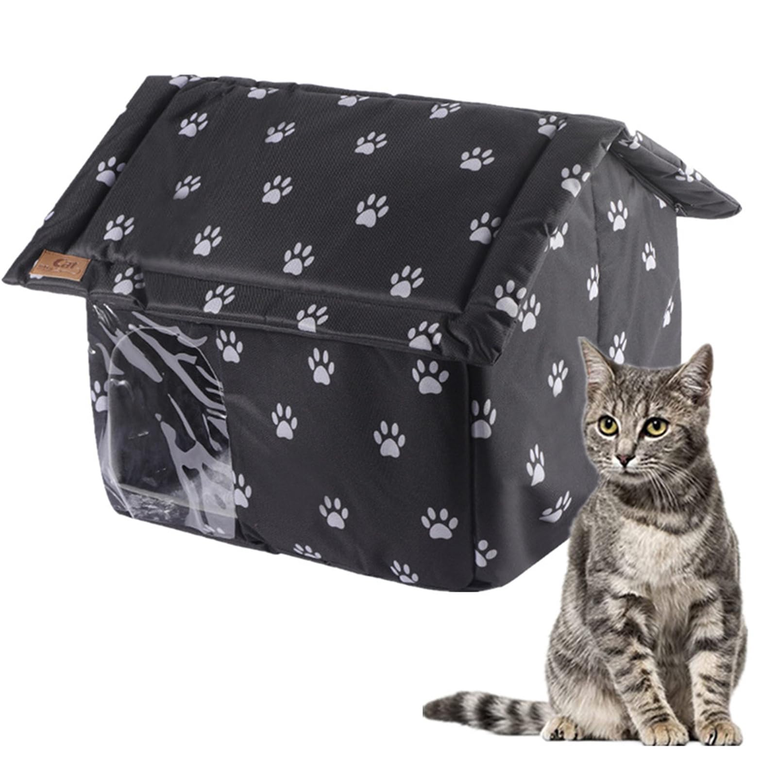 ASkinds Stray Cats Shelter Cat Bed, Oxford Outdoor Waterproof Windproof Foldable Warm Pet Cave, Feral Cats Shelter Pet Supplies Wild Cat/sDogs Winter Warm Cat House(M)