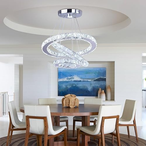 Miniatura 2 de Cainjiazh Modern LED Chandeliers Crystal Chandelier 3 Ring Pendant Lighting Adjustable Stainless Steel Ceiling Light Fixture for Living Room Dining