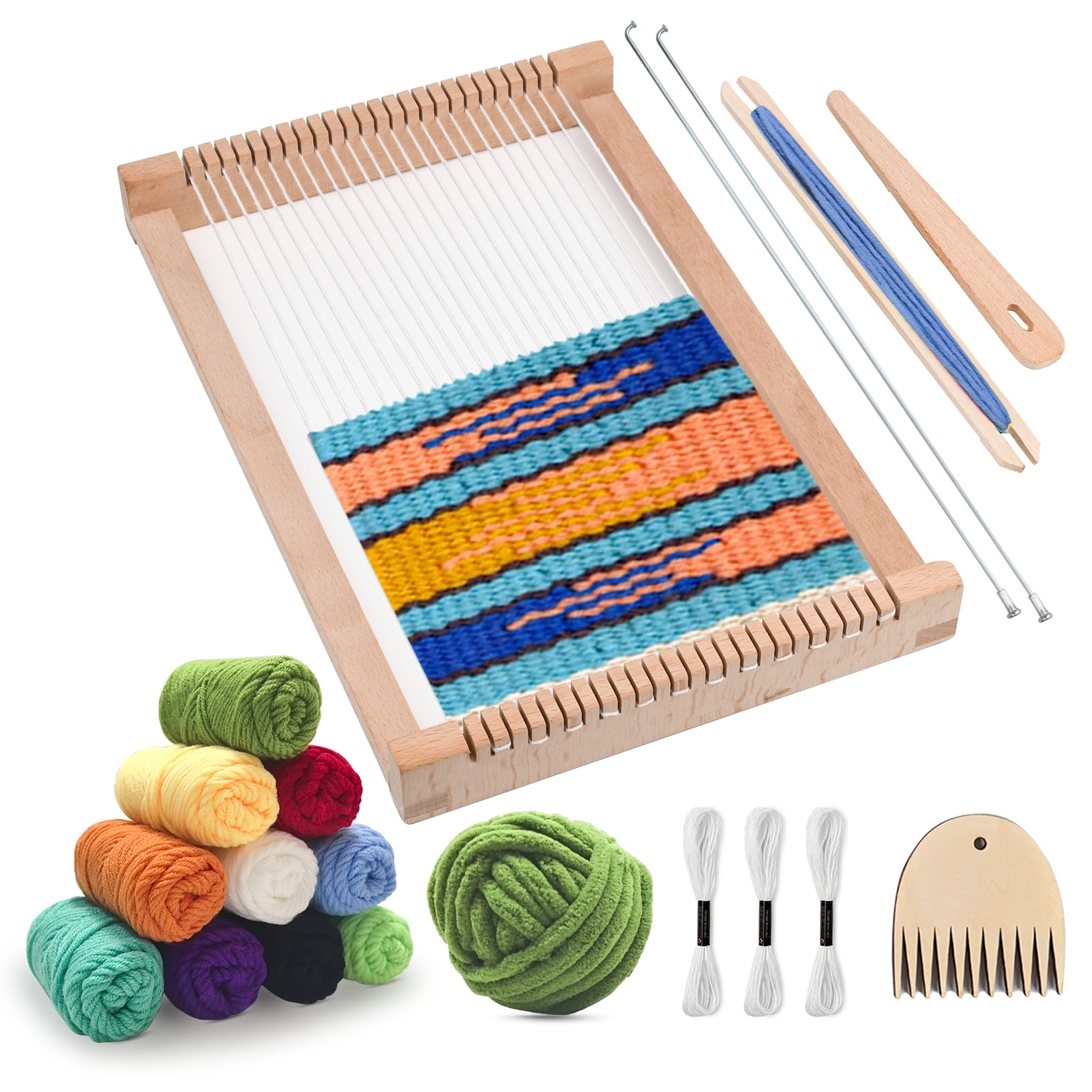 LYKTRIX Webrahmen für Kinder ab 6 Jahre，Holz Webstuhl Set,Webrahmen Kinder im Alter von 4-12 Jahren,Anfängerfreundliches Weben,Komplett mit Reichlich Garn