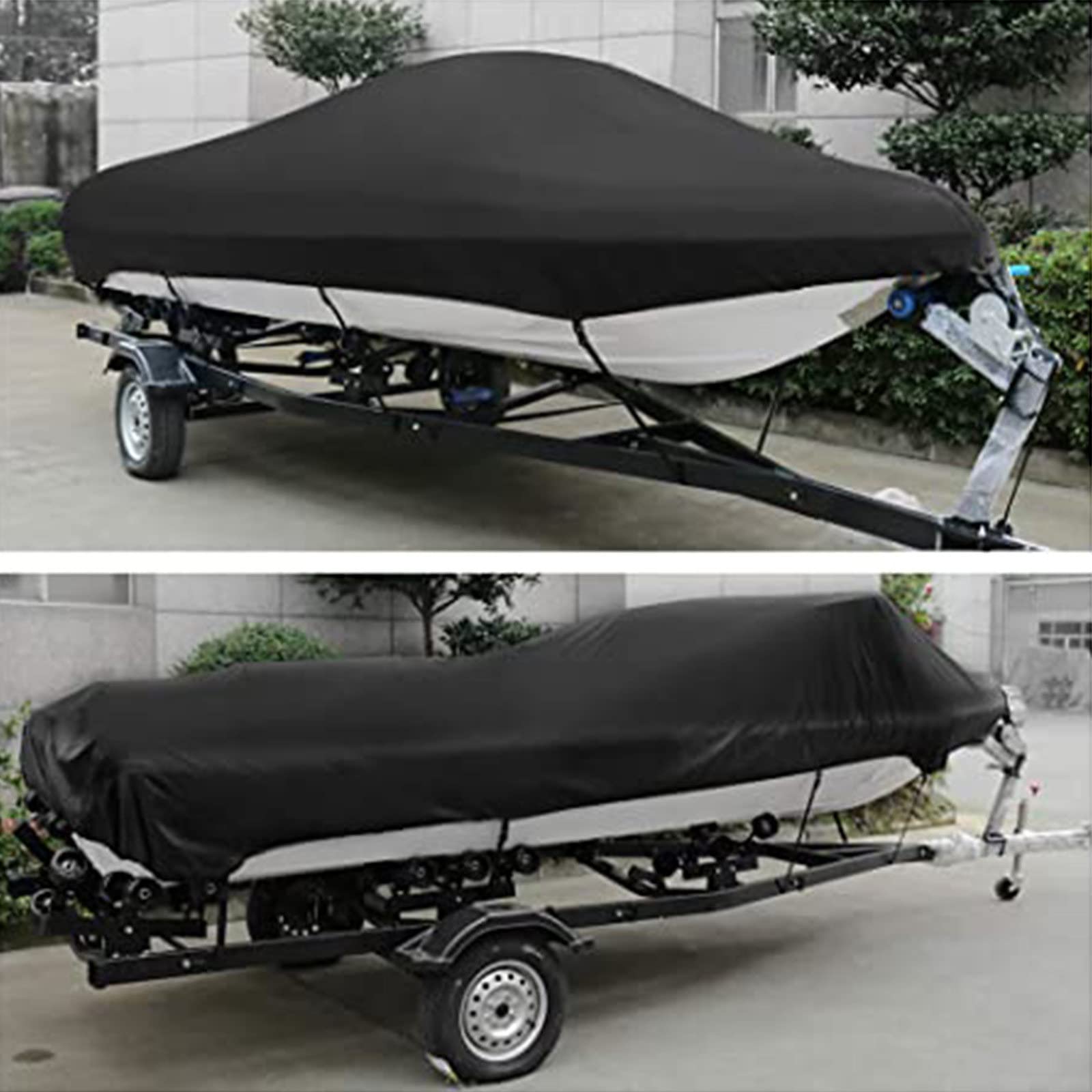 Copertura impermeabile 600D per barca, resistente ai raggi UV, in tessuto Oxford, resistente alle intemperie, antivento, copertura per barca, adatta a V-Hull Runabout Bass Boat nero