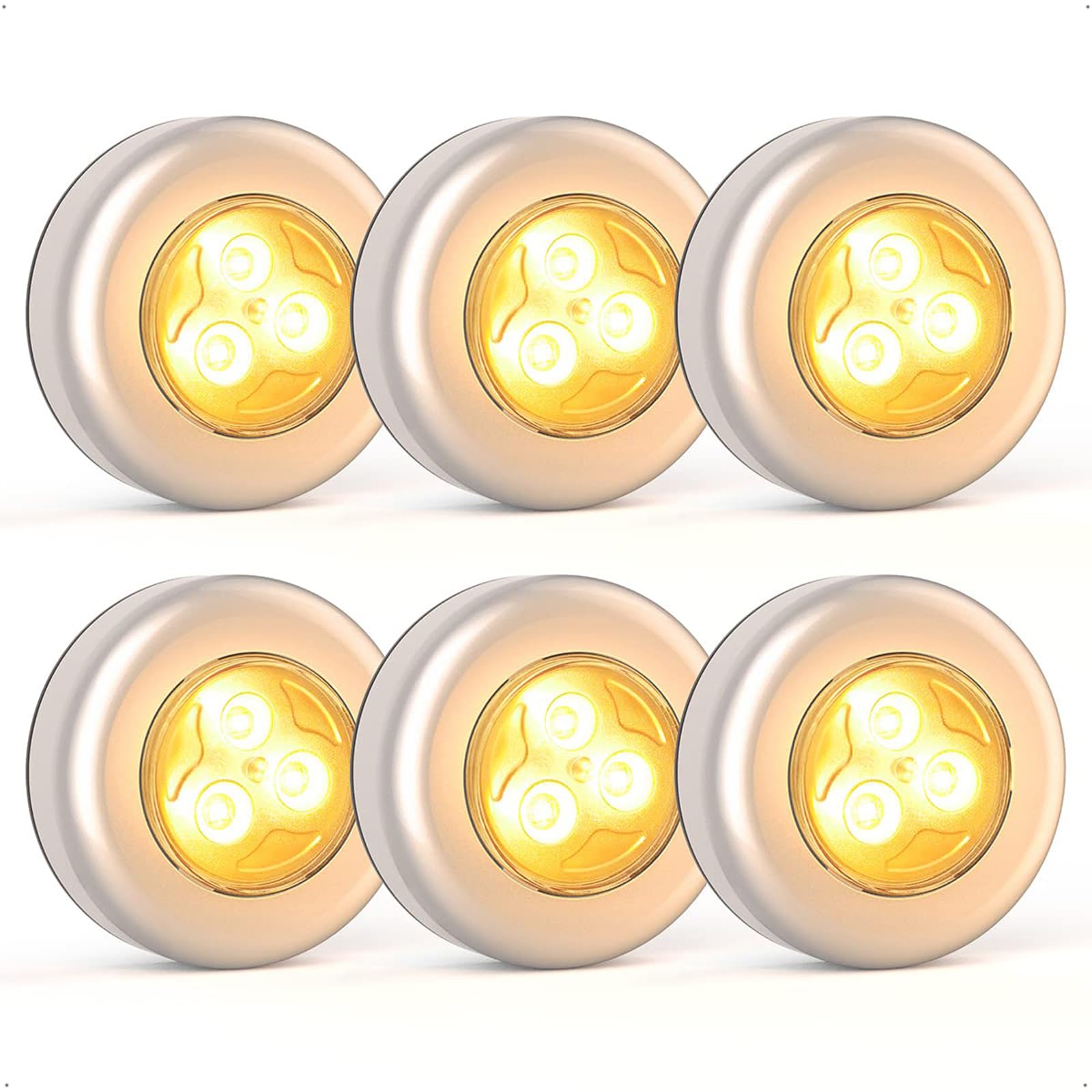 Joyzzz Puck Lights, 6 Pack Closet Light Battery Powered Push Lights, LED Puck Lightings, White Lightings Under Cabinet and Ambient Lights for Kitchen Cabinet Indoor Outdoor Press Light (warm light)