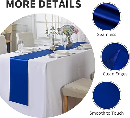 Miniatura 5 de Paquete de 5 caminos de mesa de satén de 12 x 108 pulgadas de largo, camino de mesa de seda satinada azul real para boda, cumpleaños, recepción,