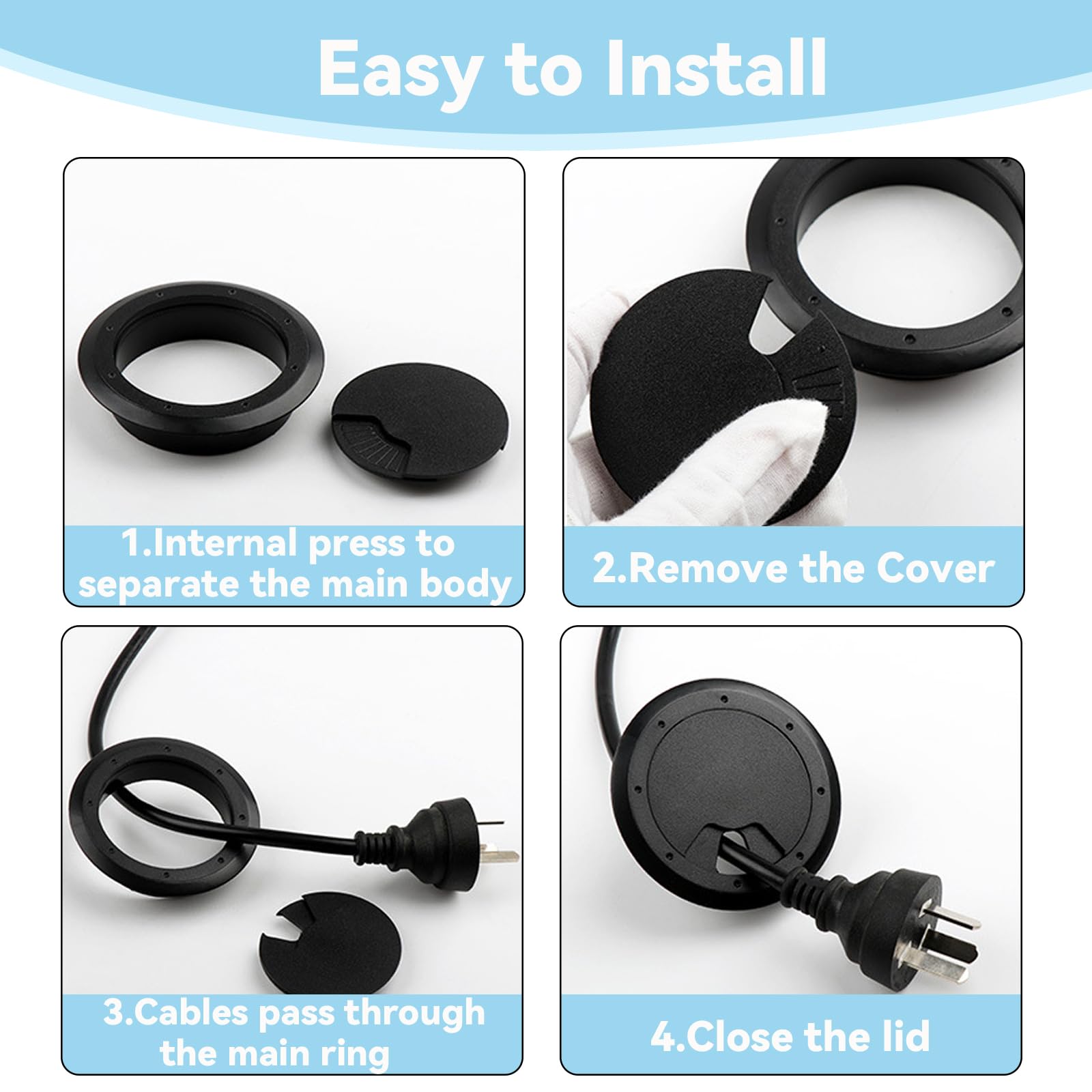 Pasacables Para Escritorio De 80 Mm, 4 Unidades De Cables Para Escritorio, Color Blanco, Cubierta De Plástico, Pasacables De Mesa, Gestión De Cables Para Escritorio, 557494_1_XPBRFANI