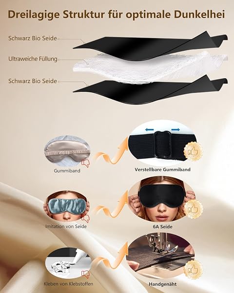 Aosun Schlafmaske Seide für Seitenschläfer, 22MM, 100% Bio Maulbeerseide, Professional 100% Lichtblockierende Schlafbrille mit Verstellbarem Band für Frauen & Herren, Schlaf Augenmaske für Reisen - 5