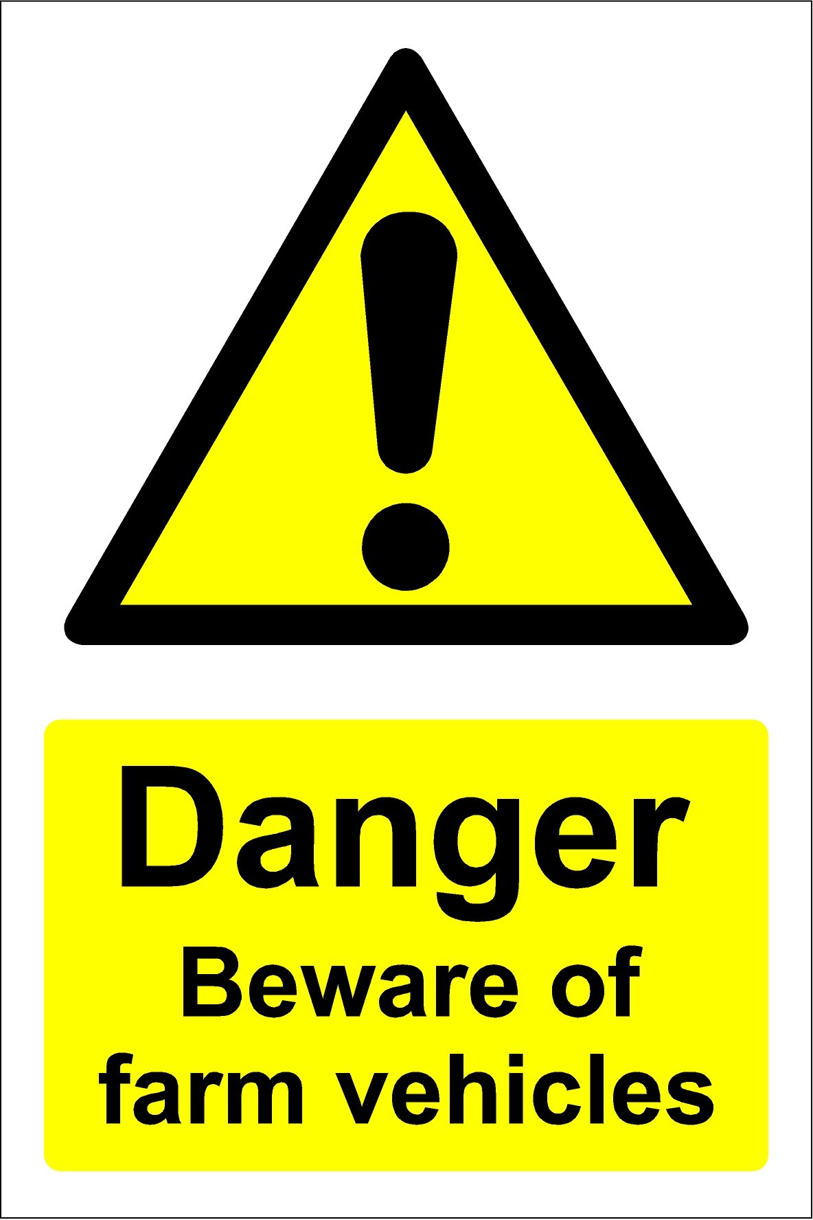 Danger Beware of Farm Vehicles Sign - in Rigid PVC Waterproof