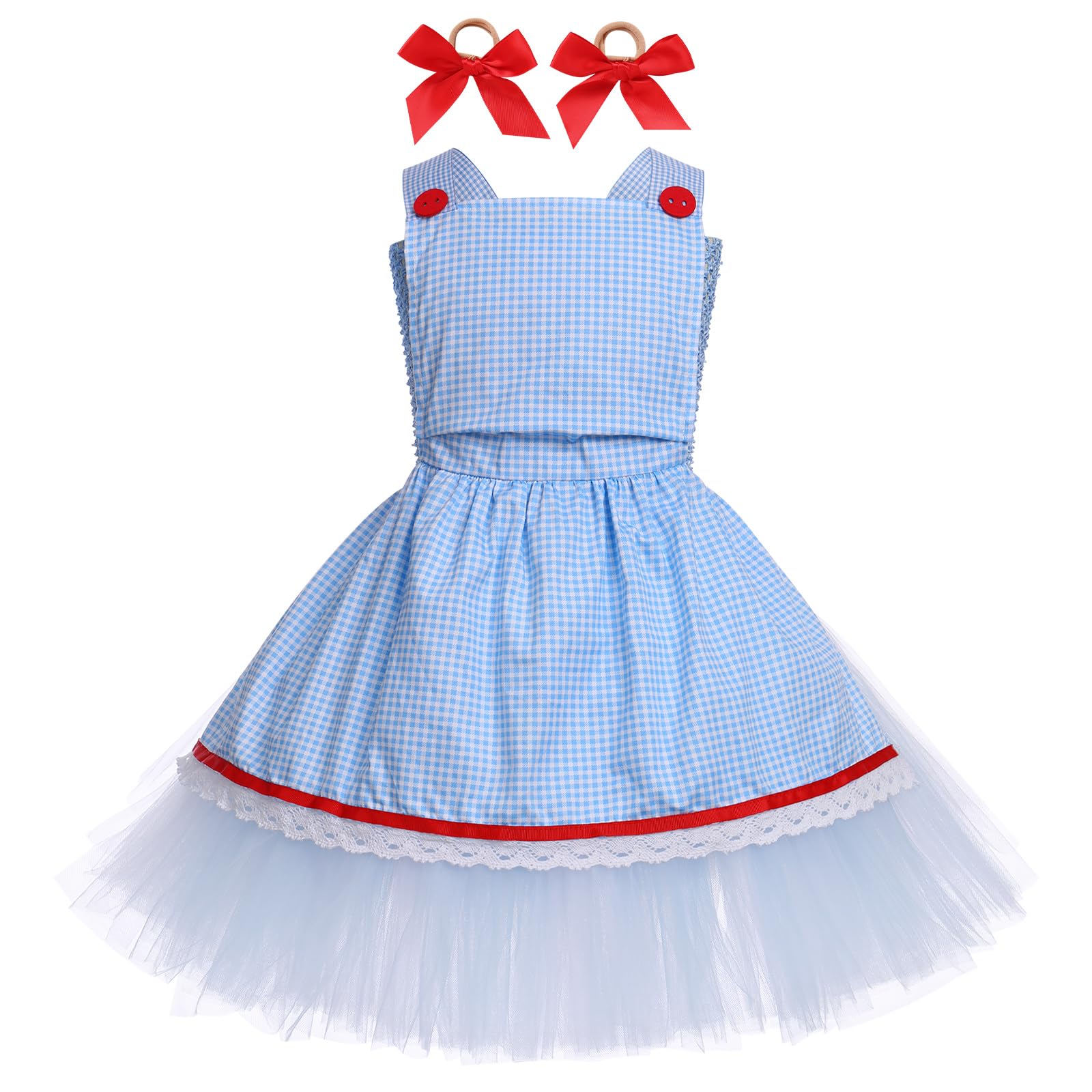 OBEEII Kids Girls Dorothy Tin Man Lion Scarecrow Costume Cosplay Halloween Dress Up Costume Children Movie Theme Role Play Tutu Dress with Accessory Blue 12-18 Months