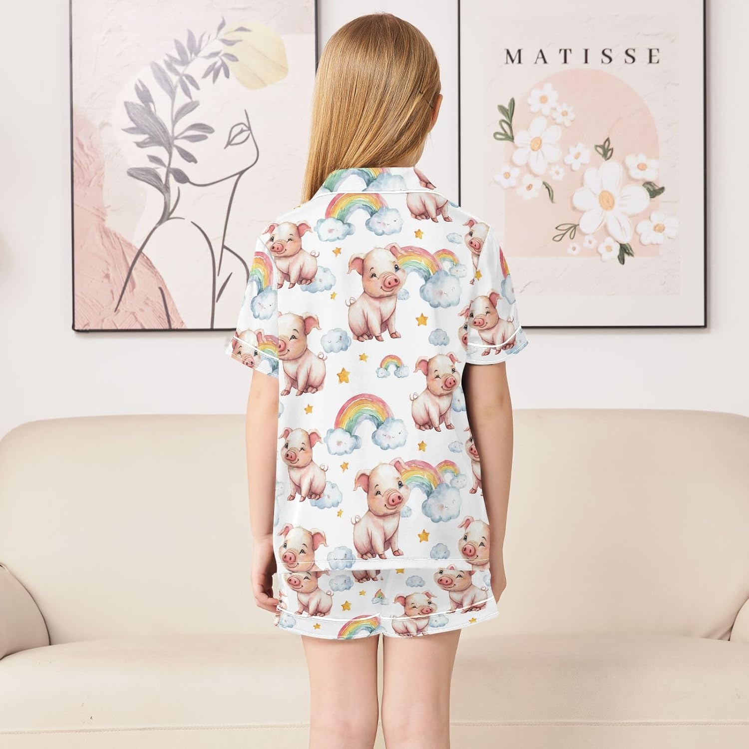 Silk Pajamas Sets Soft Satin 2 Piece Pjs Set Short Sleeve Sleepwear Nightwear