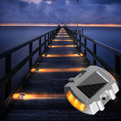 Miniatura 2 de Paquete de 4 luces solares para cubierta, luces LED solares para exteriores, impermeables, luces de advertencia para entrada, acera, camino, patio,
