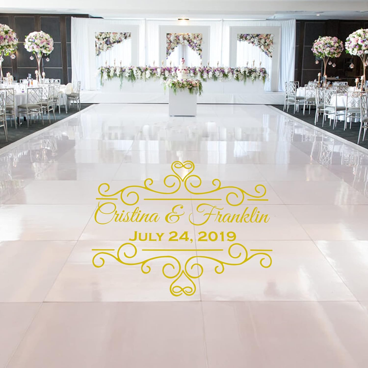 VWAQ Personalized Wedding Dance Floor Vinyl Decals Custom Wedding Decor Stickers Gift Sign - CS80 (16" H X 20" W, Gold)