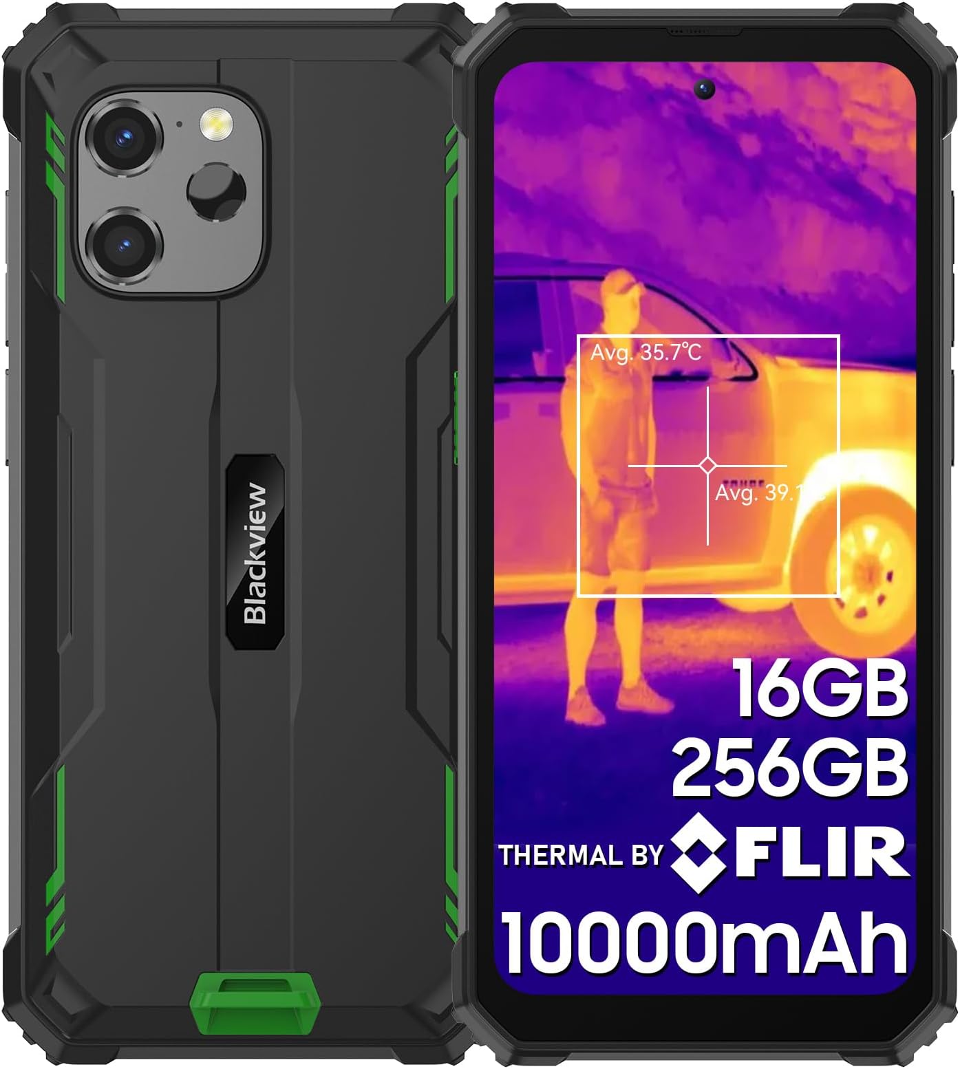 Blackview BV8900 Rugged Smartphone, Thermal Camera 16GB RAM 256GB ROM 1TB TF Rugged Phone Unlocked, 6.5-inch 2.4K FHD+ Display, 10000mAh 33W Fast Charge, 64MP Anti-Shake Camera Waterproof, NFC/FLIR