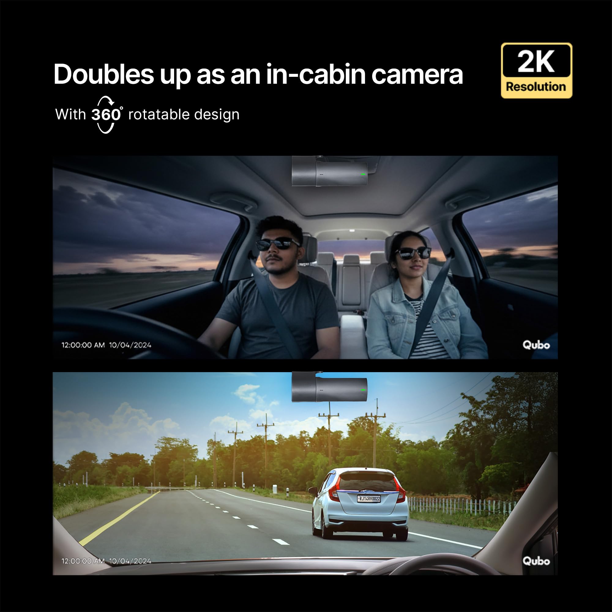 Qubo Dashcam Pro X (2026 Edition) | 2K Resolution | Doubles up as in-Cabin Camera | NightPulse Vision | Wide FOV | Supercapacitor | Built in Wi-Fi, Mic | Up to 1TB Storage | Built for Indian Roads 2