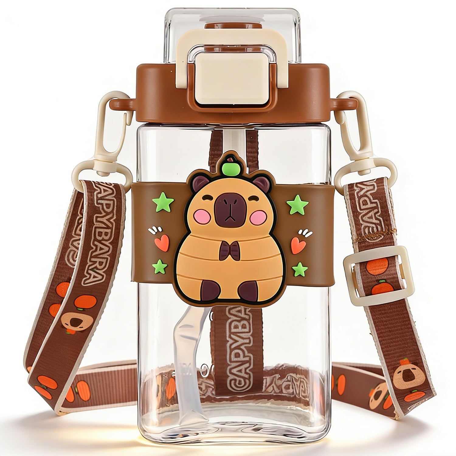WFKKMEQ Capybara Water Bottle with Straw, Capybara Drinking Bottle Water Bottle Large Capacity Bottles with Straw Drinking Leakproof Sports Bottles for Travel School (620ML) Animal set