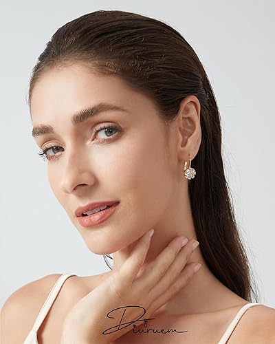 Miniatura 4 de Aretes colgantes redondos con diseño de flor de cristal para mujer, chapados en oro de 14 quilates, con circonita cúbica brillante, Oro amarillo