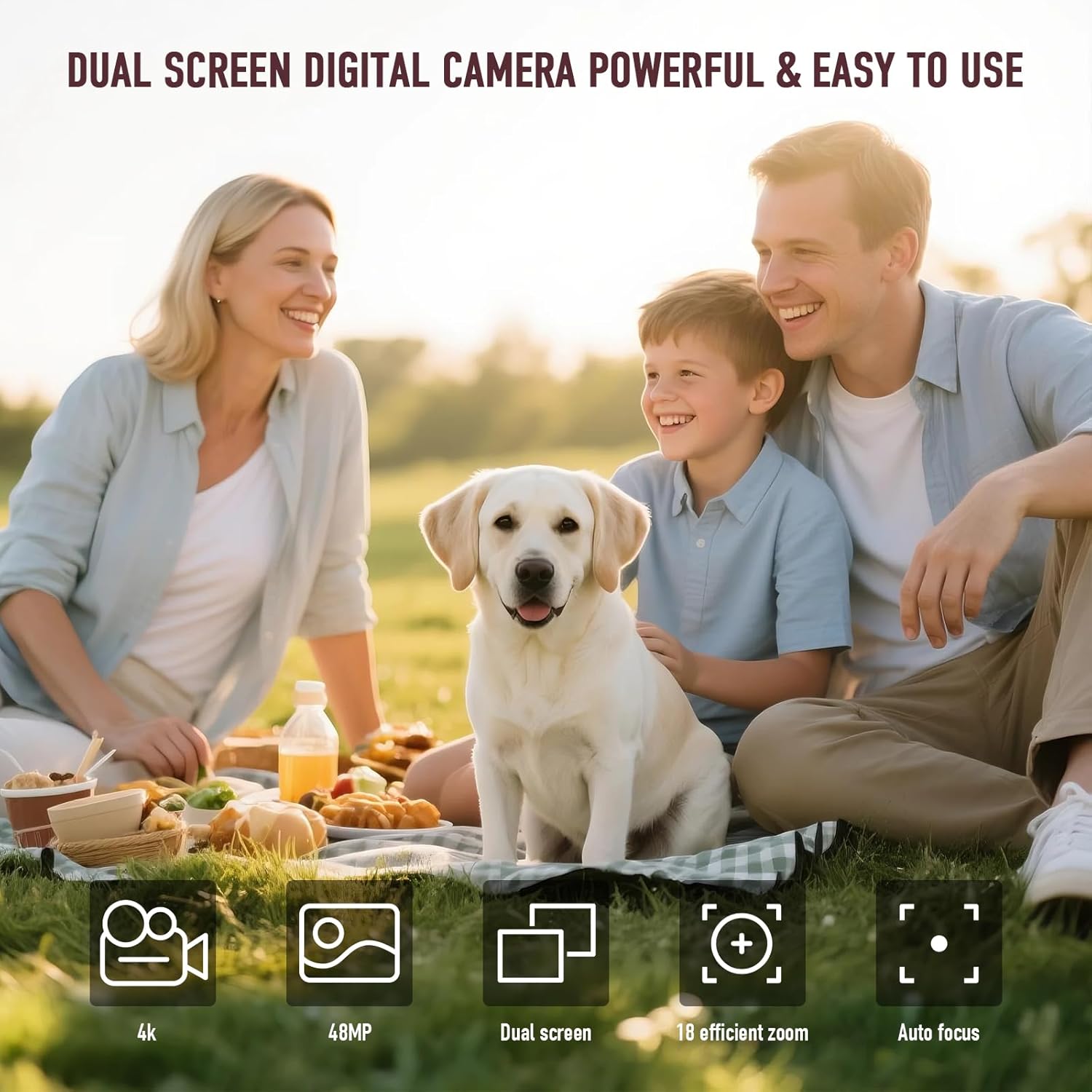 Digital Camera, 4K 48MP Autofocus Dual Screen for Selfies, 18X Zoom Fill Light, Portable Point and Shoot Camera with 32GB SD Card for Kids, Teens, Girls, Boys- Black
