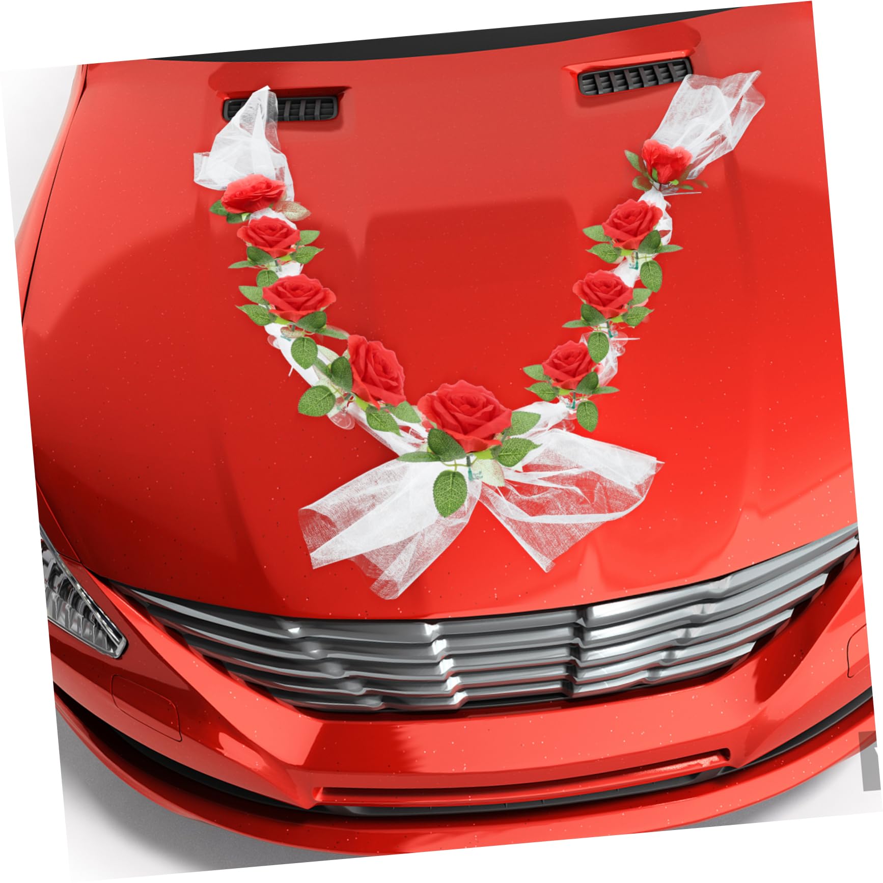 Amosfun 5 Sätze Hochzeit Autogürtel hochzeitsdeko Wedding Decoration Hochzeitsauto Blumendekoration hochzeitsdeco heiraten Souvenir-Tulpen Autodekorationen Hochzeitsauto stieg Schleife rot