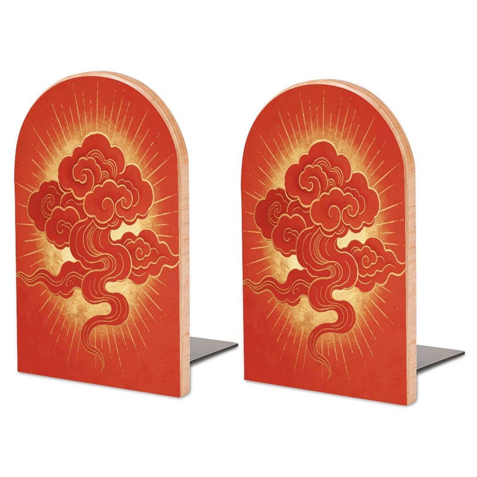 Sujetalibros de madera nube roja Auspicious con soporte de metal antideslizante