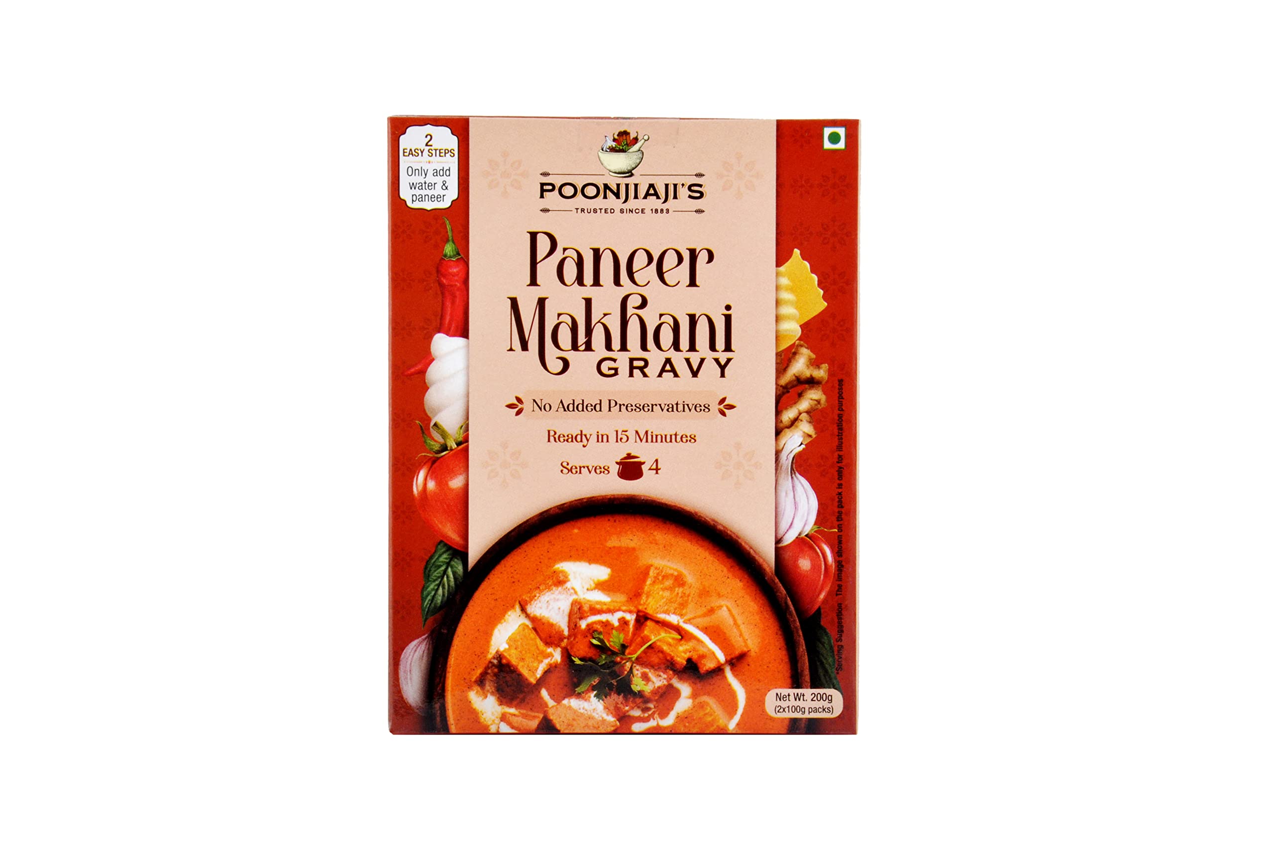 Poonjiaji’s Paneer Makhani Gravy 200g | Ready-to-Cook Butter Masala Curry Base for Paneer, Vegetable & Indian Curries | Restaurant-Style Instant Curry | No Preservatives | Serves 4