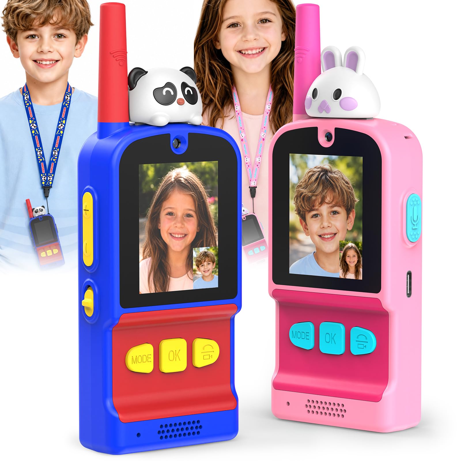 MarsBus Kids Video Walkie Talkies 2-Pack in Pink+Blue