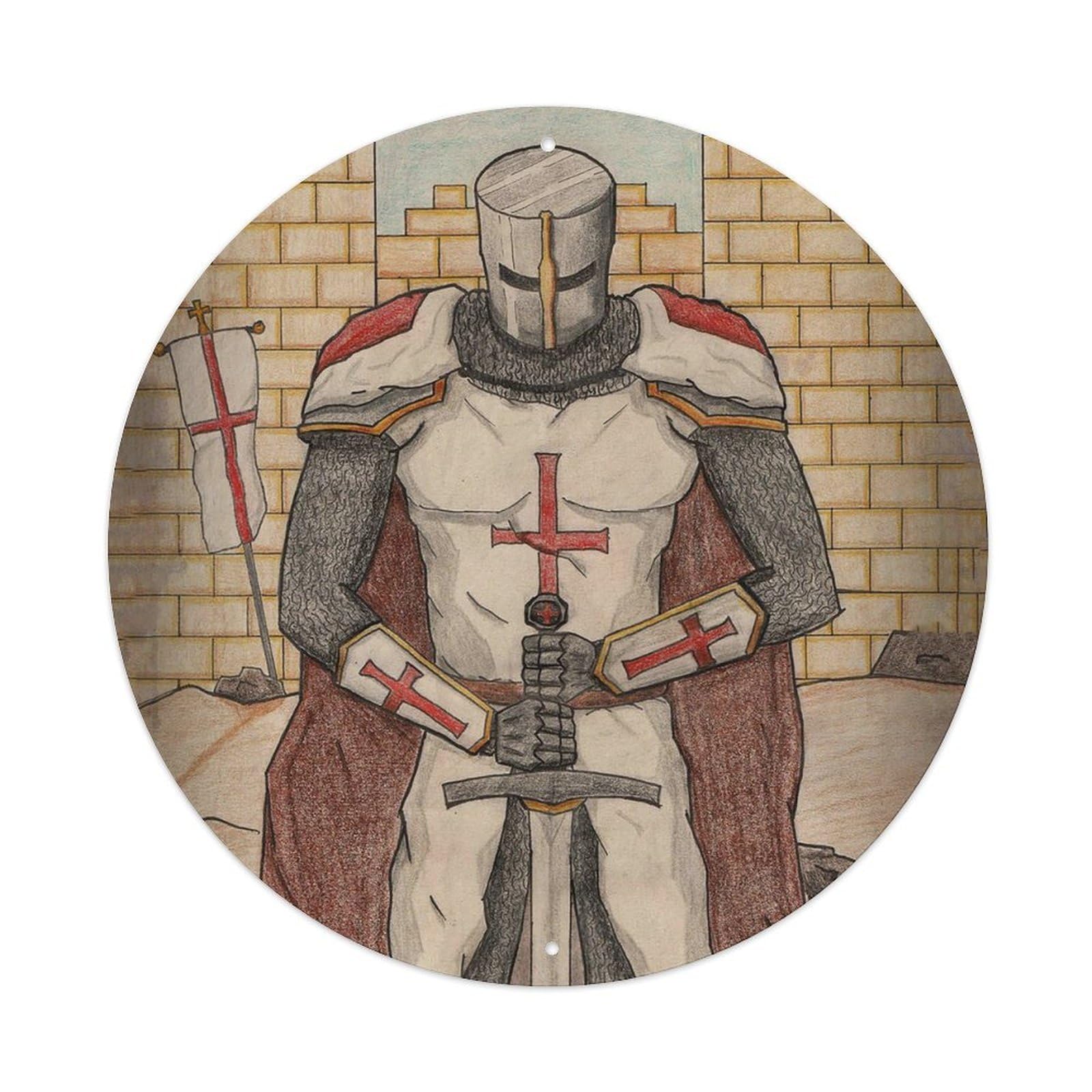 Vintage Knights Templar Medieval Crusader Metal Tin Sign