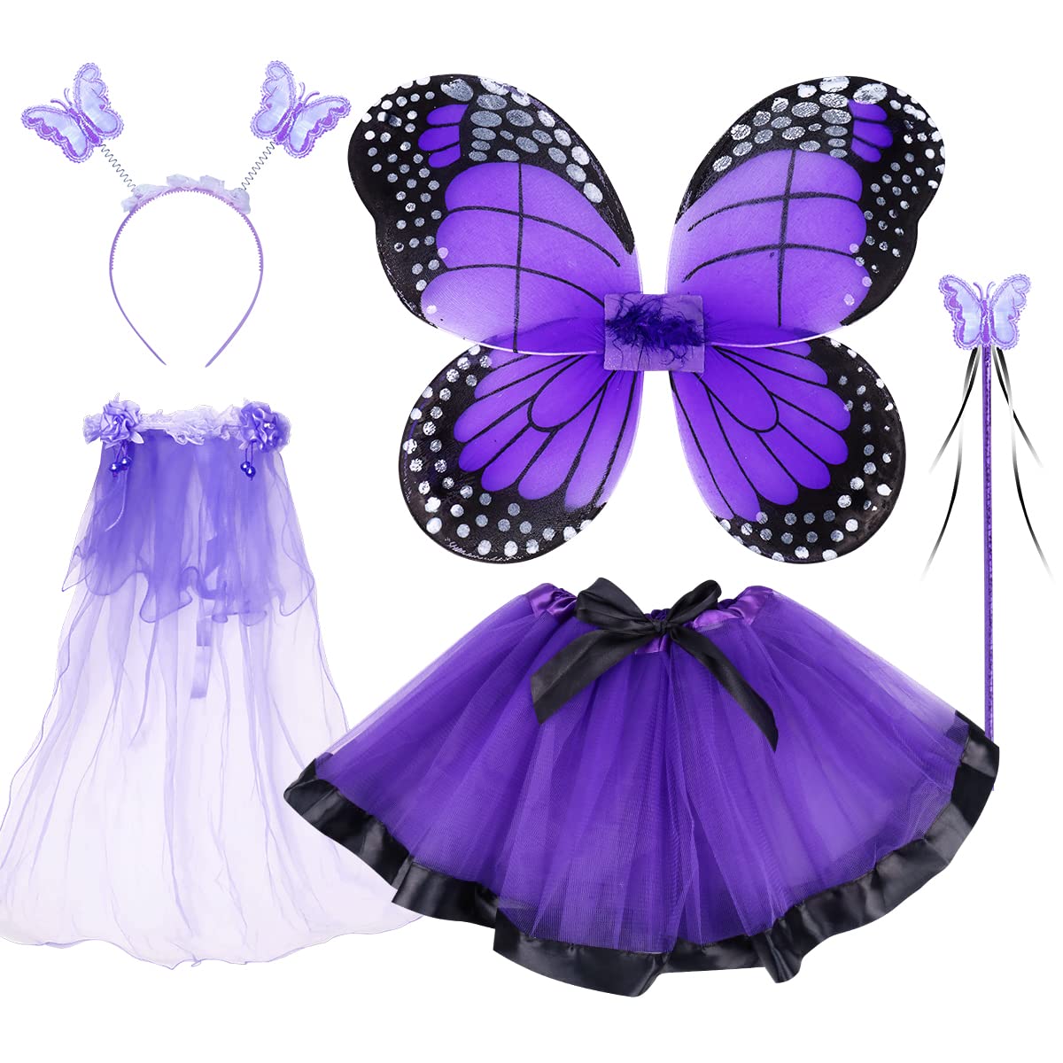 Disfraz de mariposa de hada con alas de ángel, falda tutú, velo de hada, varita mágica, bandera, Halloween, disfraz de ángel mariposa de hada para niñas, mujer, niño, carnaval, fiesta de cumpleaños