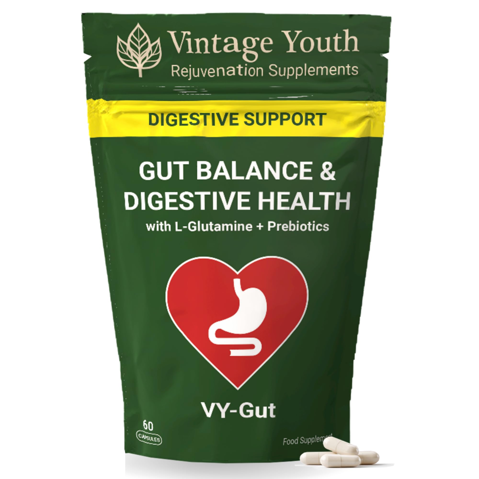 VY-Gut Digestive Enzyme & Prebiotic Supplement | Gut Health, Bloating & Gas Relief | Supports Digestion, Gut Flora & Regularity | Vegan Capsules for Stomach Comfort & Digestive Balance