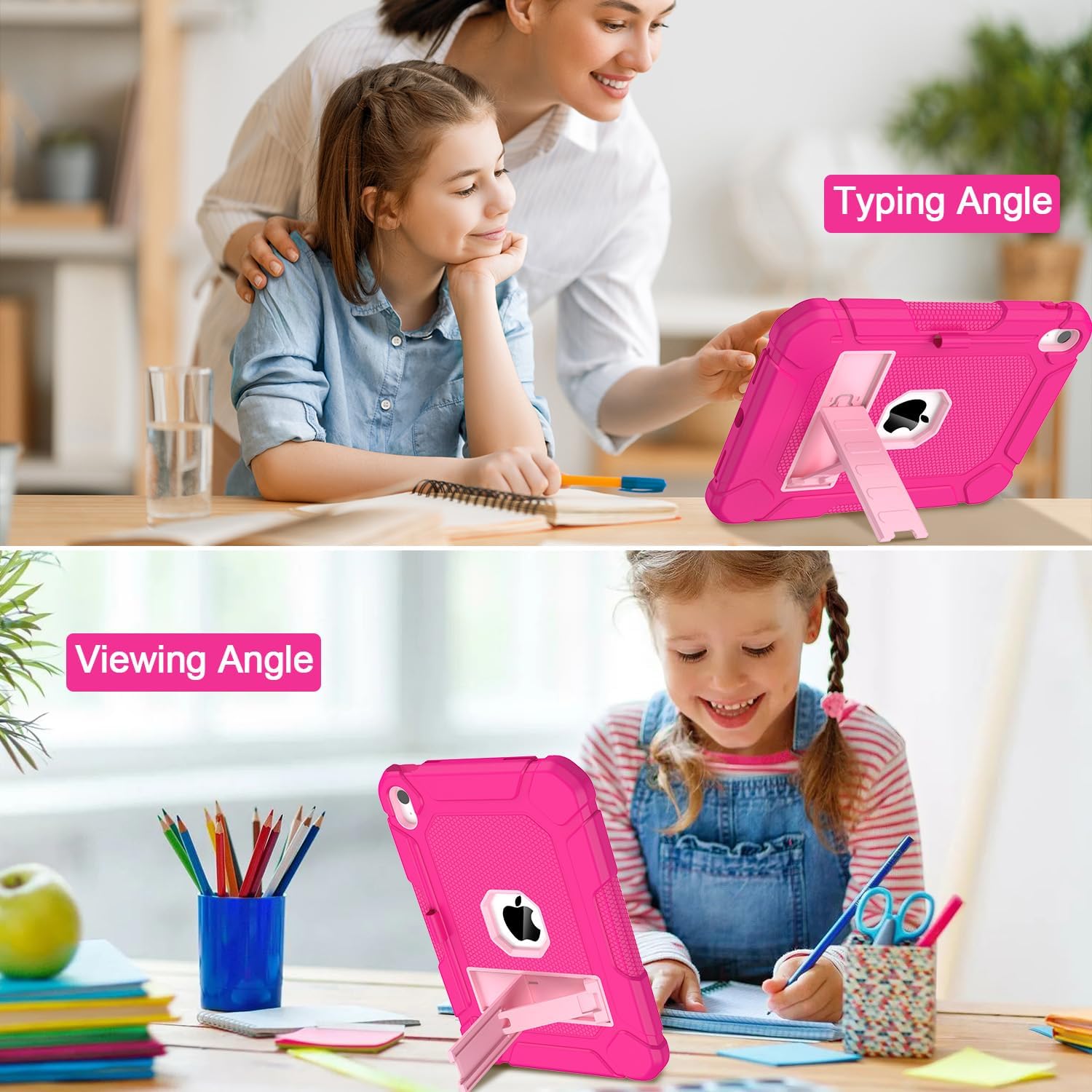 BMOUO Case for iPad (A16) 11th Generation 11 Inch 2025/iPad 10th Generation 10.9" 2022 - with Kickstand & Pencil Holder, Heavy Duty Shockproof Protective iPad 11th 10th Generation Case, Rose Pink
