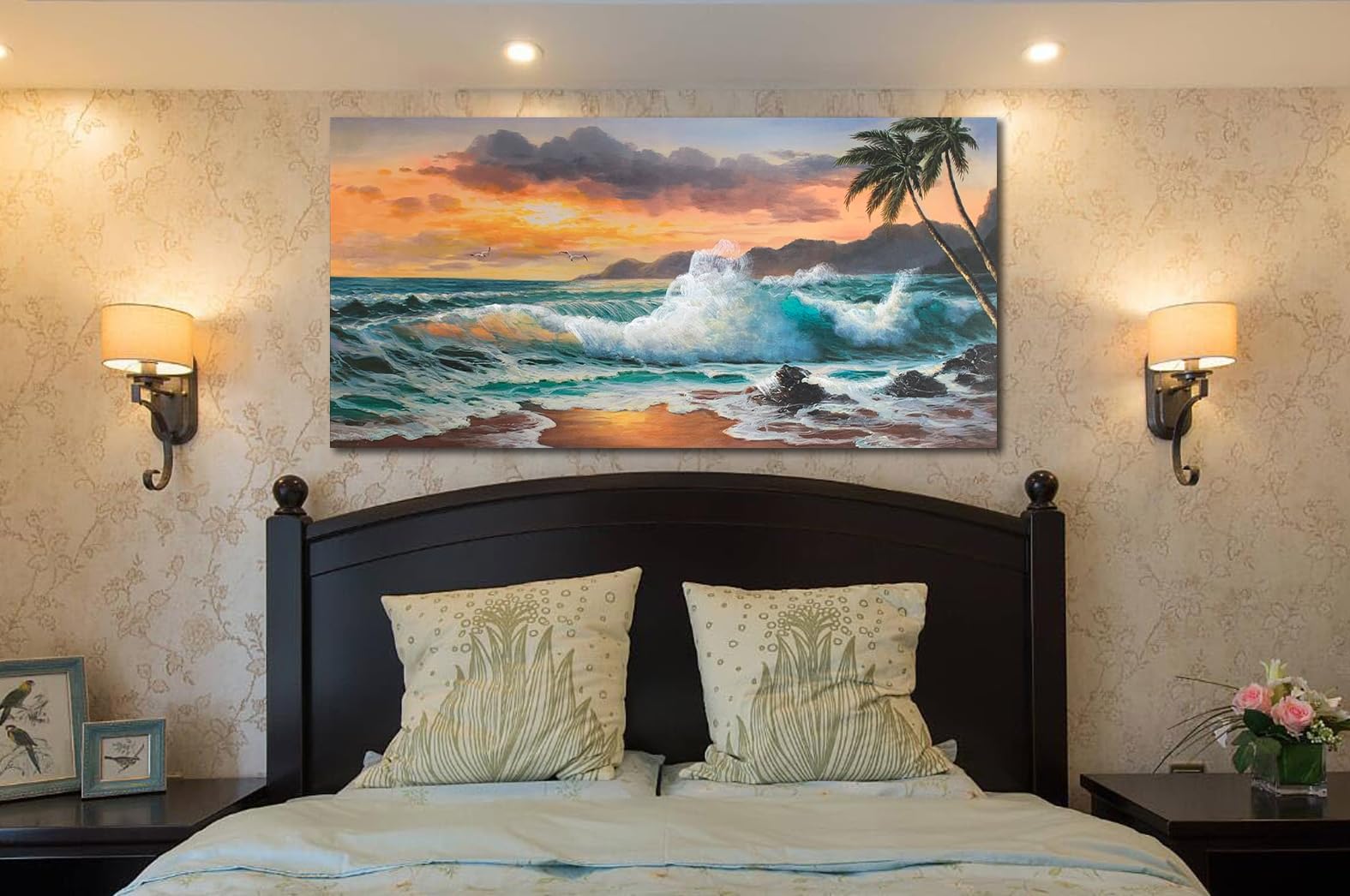 キャンバスプリントアート palm tree 絵画 額付き インテリア Amazon.com: Beach Sunset Palm Tree Wall Art, Tropical Ocean