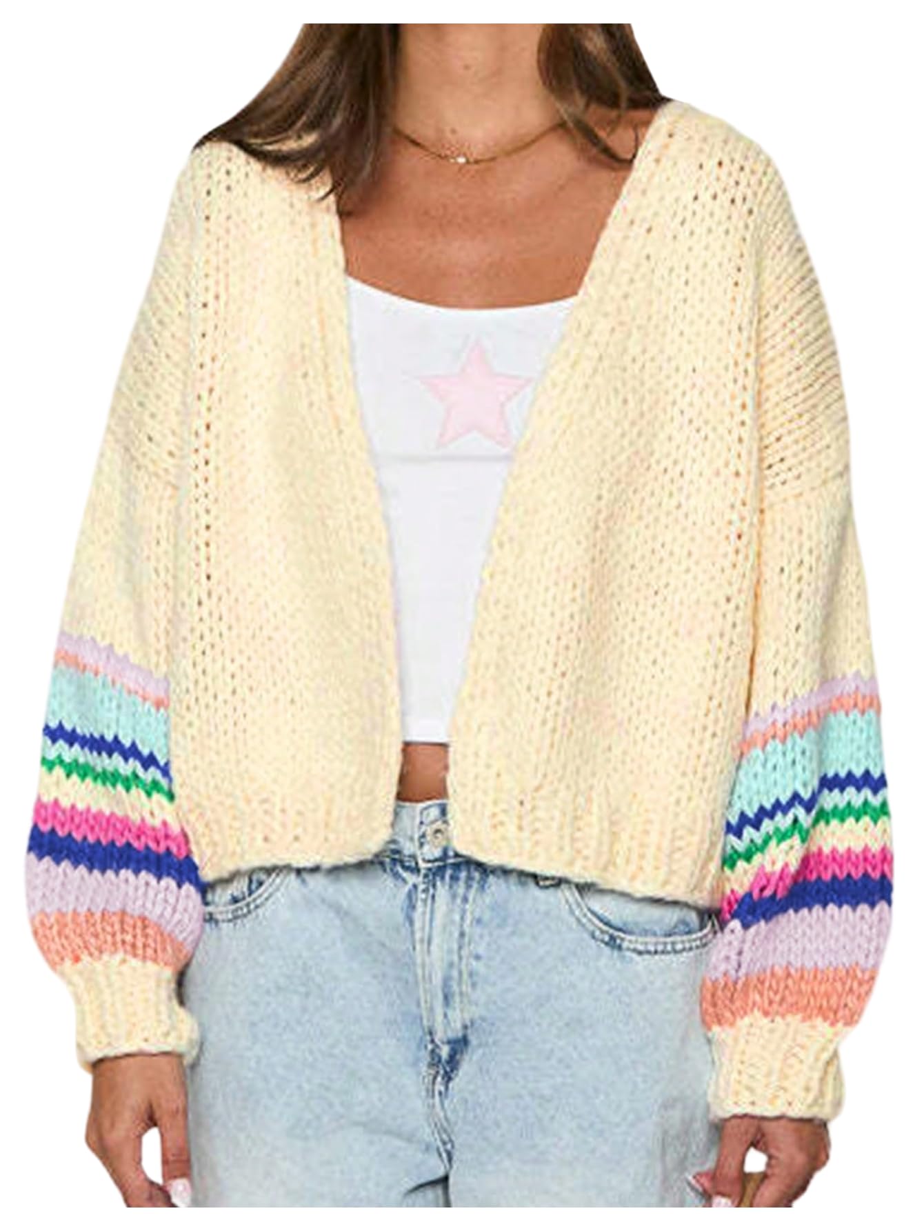 Verdusa Womens Chunky Cardigan Sweaters Open Front Knit Outerwear Fall Clothes