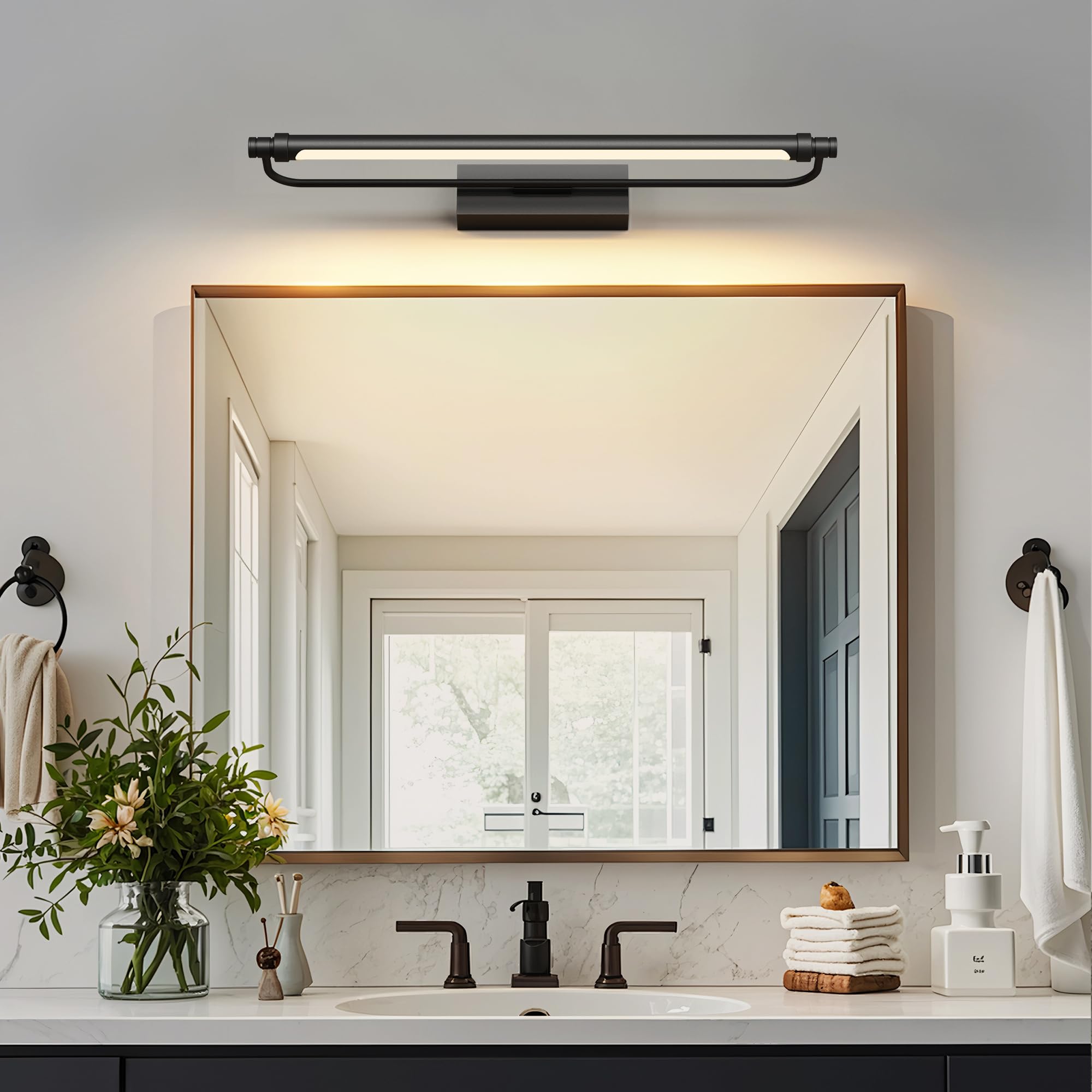 LED Spiegellampe Bad 60cm, 180 Grad Drehung Wandleuchte für bad IP44, 18W 1320 Lumen Spiegelleuchte Bad, Badlampe Wand Aluminium, 4000K, Schwarz
