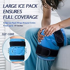 KingPavonini XXL Knee Ice Pack Wrap Around Entire Knee After Surgery, Large Reusable Gel Ice Pack for Injuries, Pain Relief, Swelling, Sports Injuries, 1 Pack (Sky-Blue)